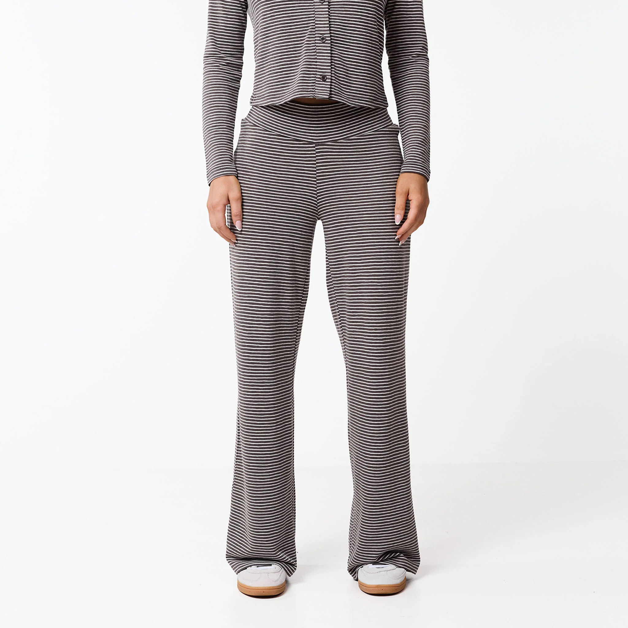 Stripe Open Hem Trousers | White/Brown - Image 3