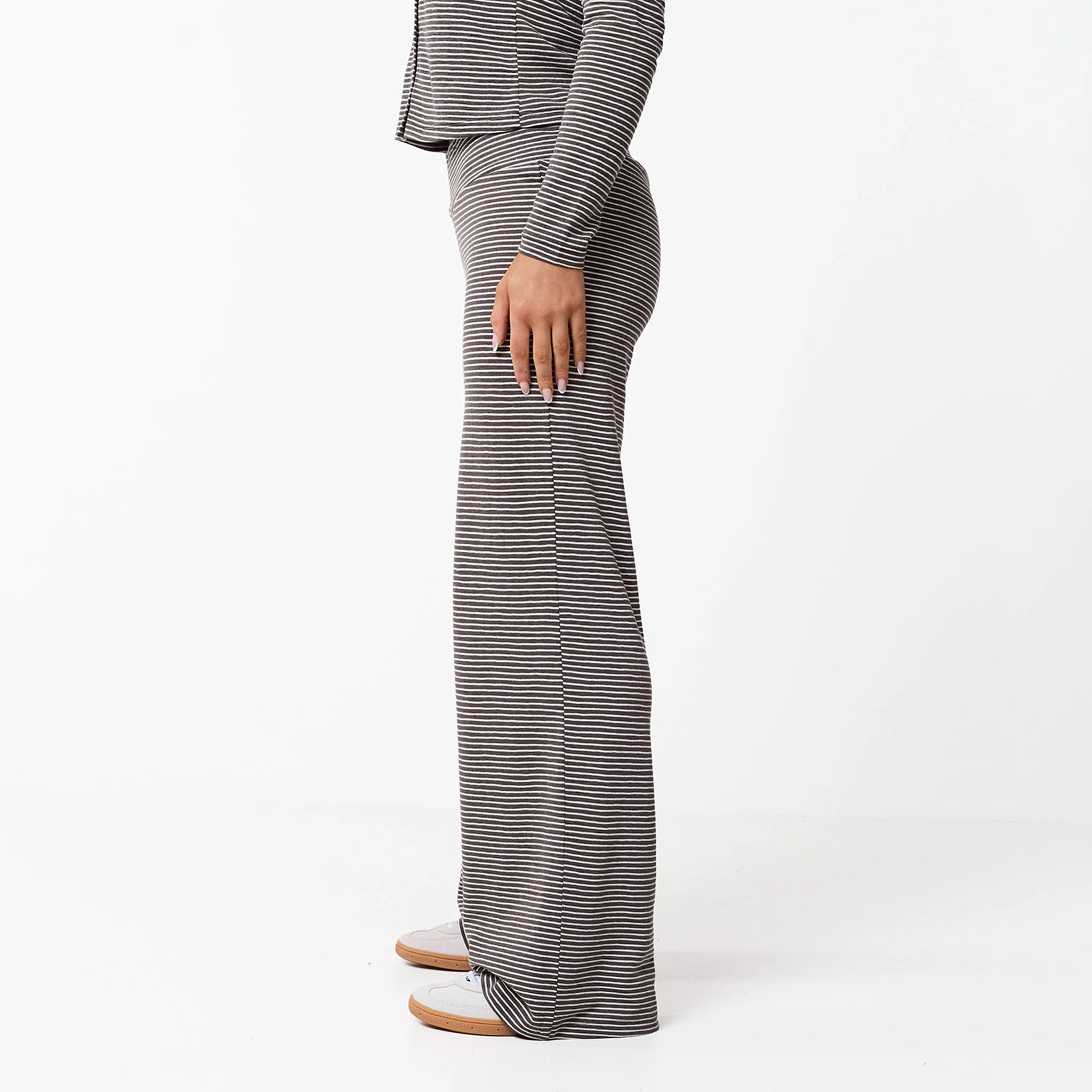 Stripe Open Hem Trousers | White/Brown - Image 5