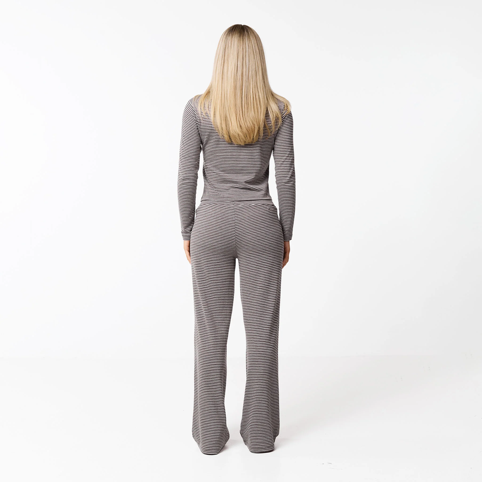 Stripe Open Hem Trousers | White/Brown - Image 9
