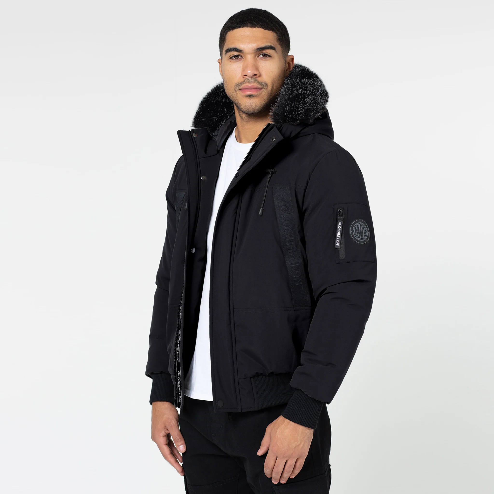 Taped Zip Pocket Short Puffer Jacket | Black - Image 3