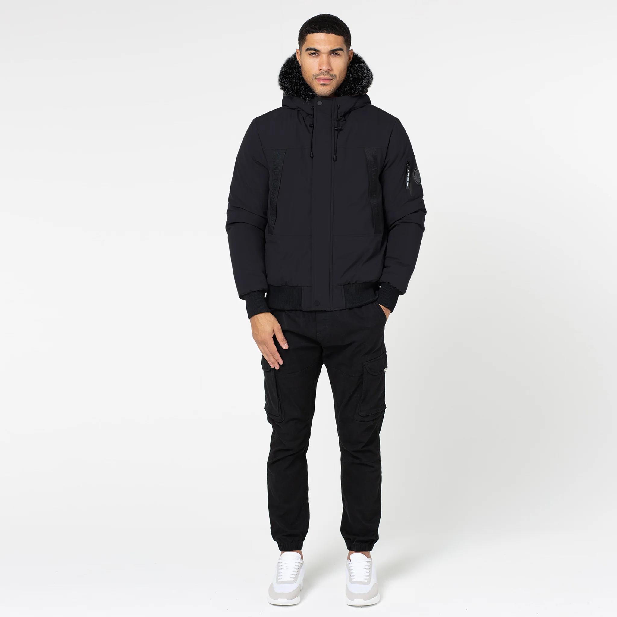 Taped Zip Pocket Short Puffer Jacket | Black - Image 4