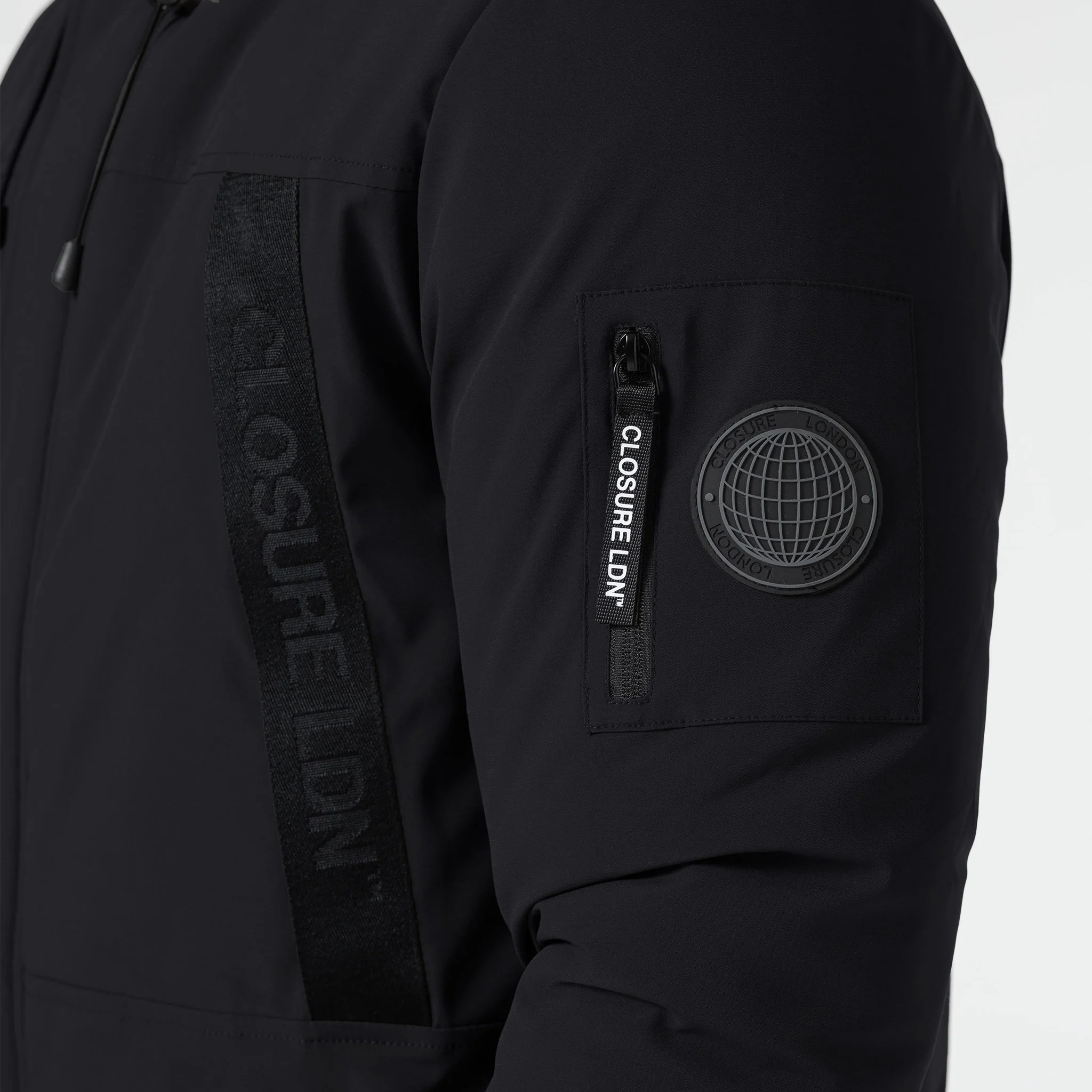 Taped Zip Pocket Short Puffer Jacket | Black - Image 5