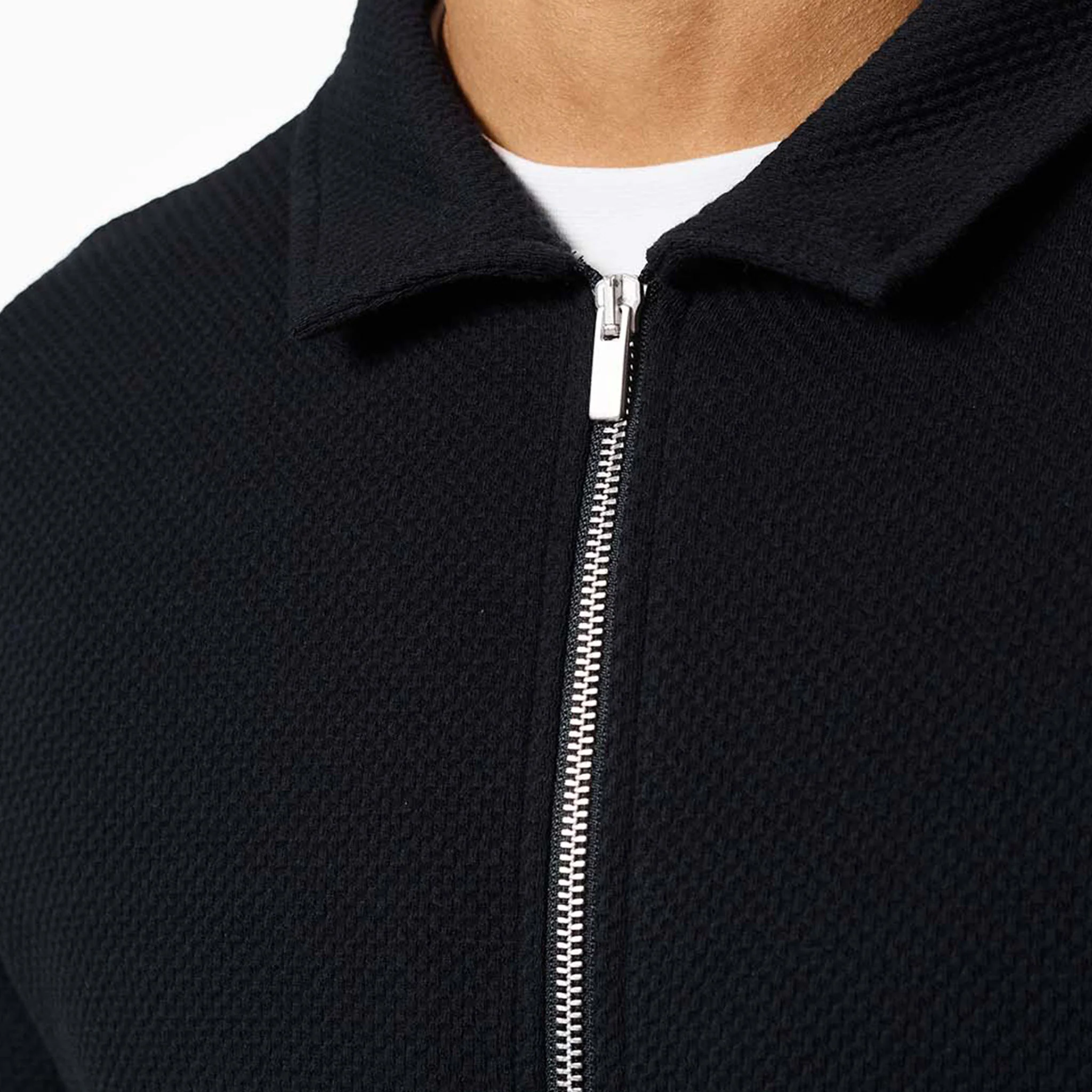 Textured Full Zip Overshirt | Black - Image 4