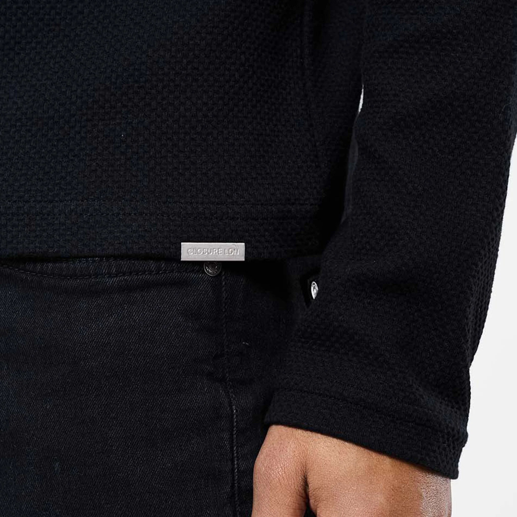 Textured Full Zip Overshirt | Black - Image 5