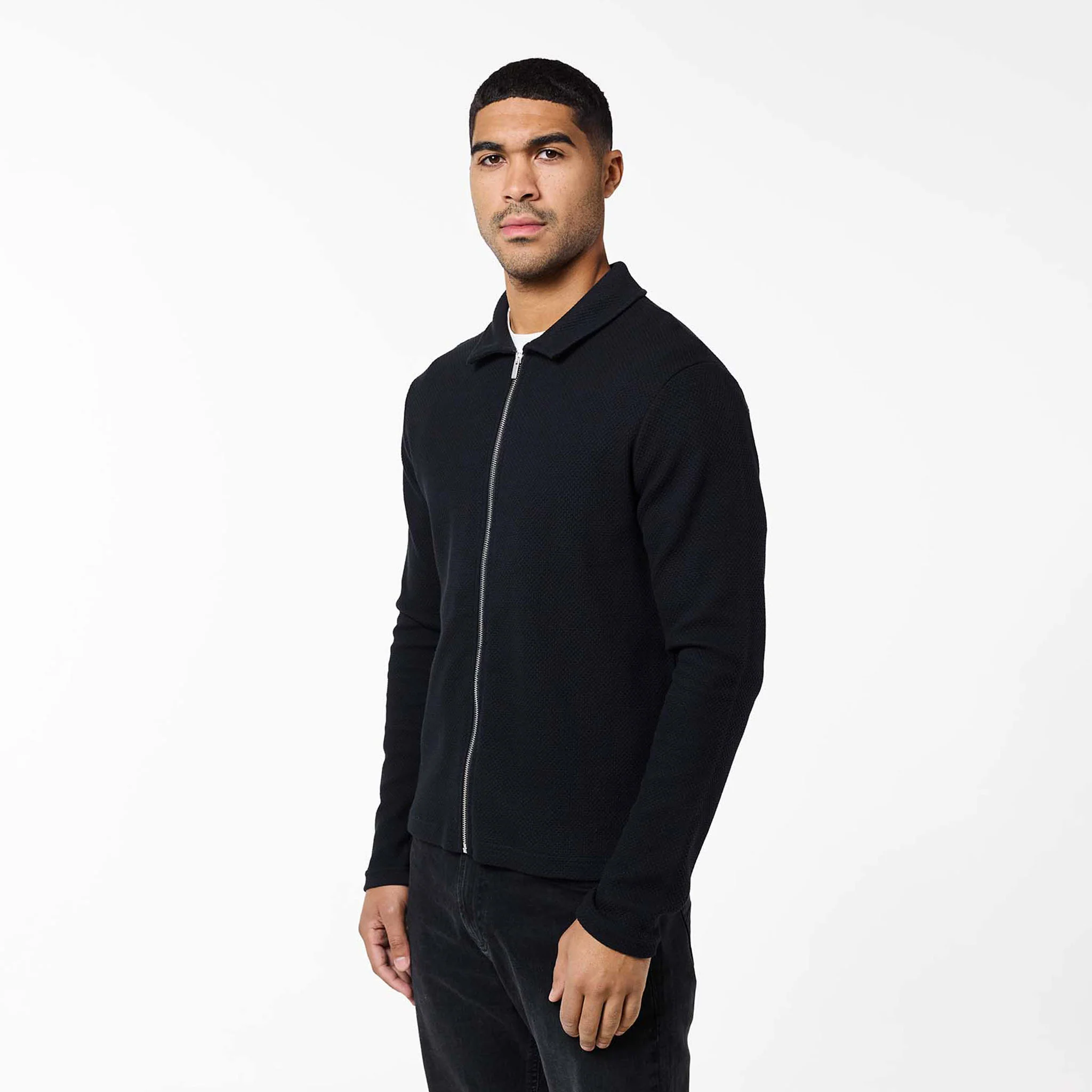 Textured Full Zip Overshirt | Black - Image 6
