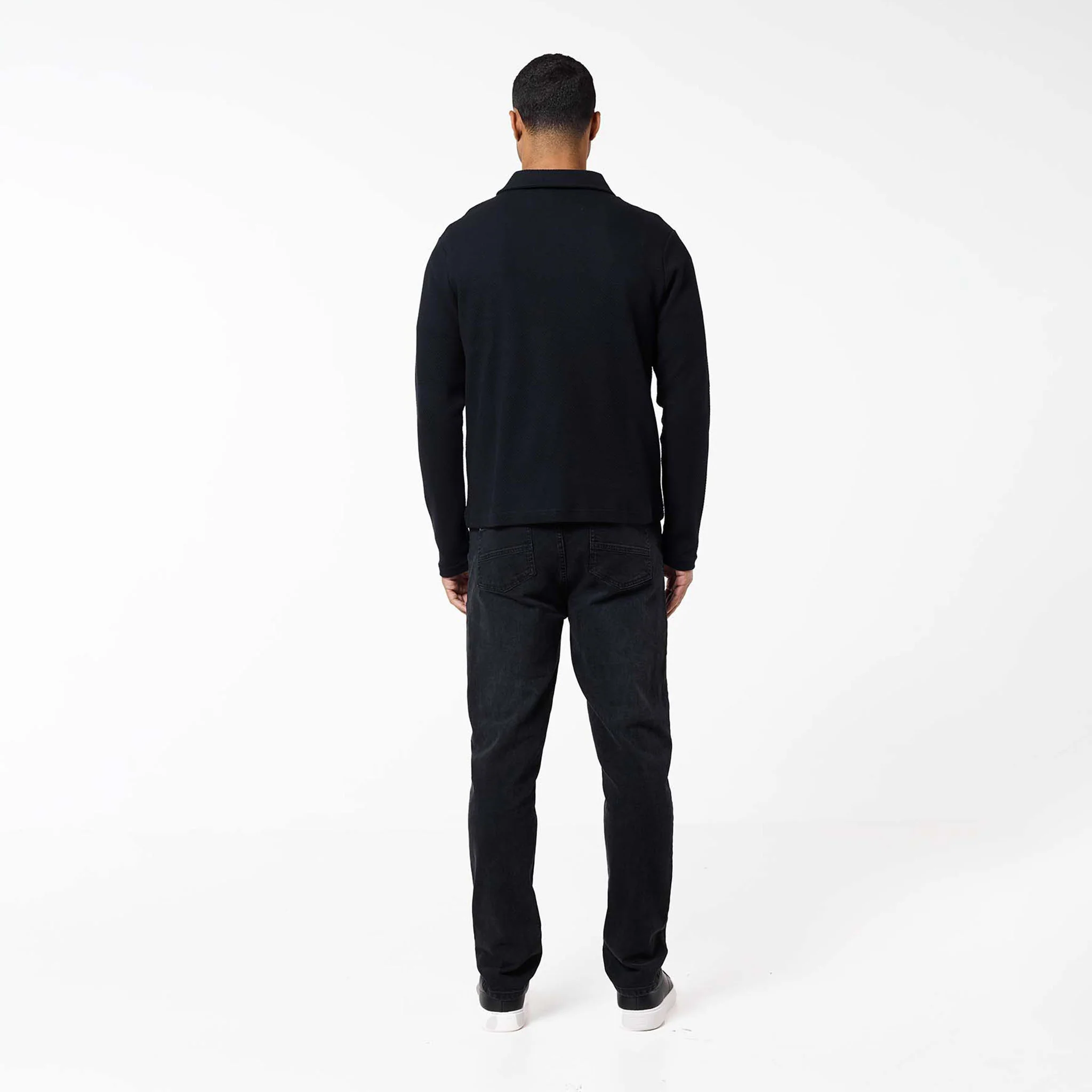 Textured Full Zip Overshirt | Black - Image 7