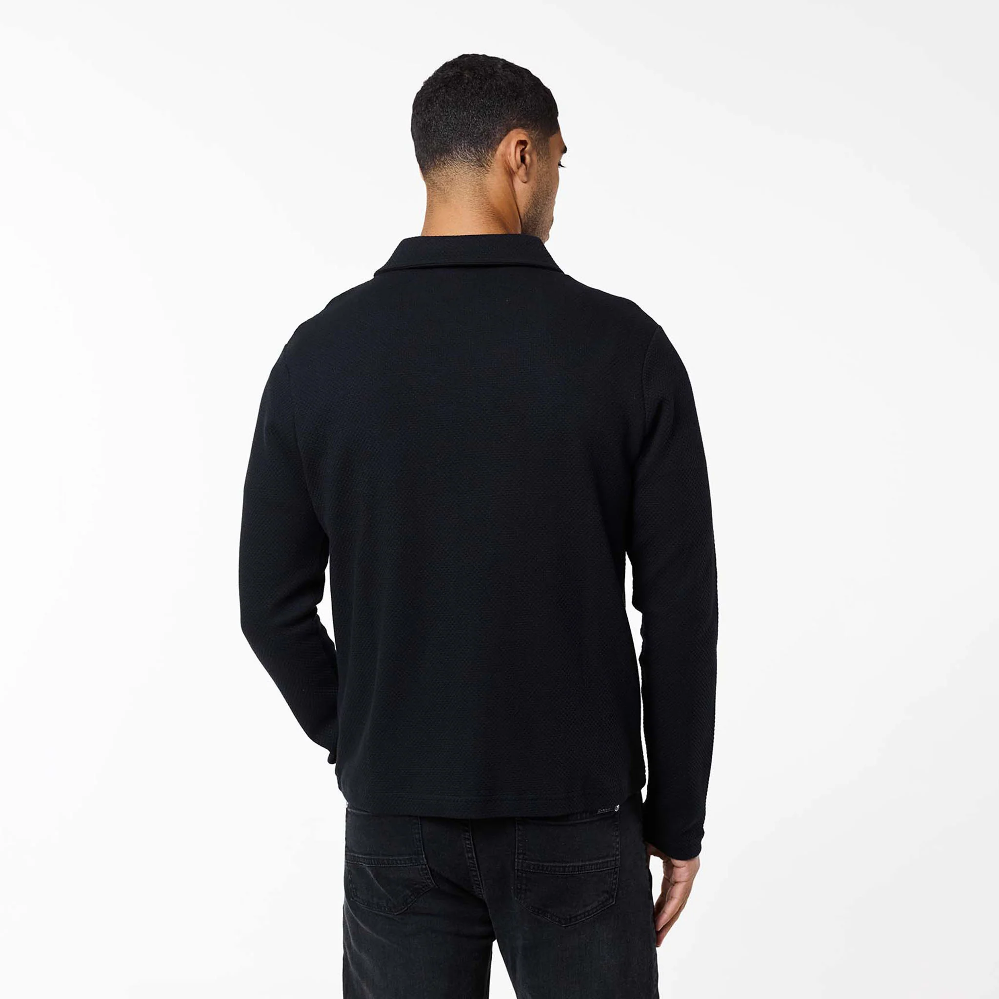 Textured Full Zip Overshirt | Black - Image 8