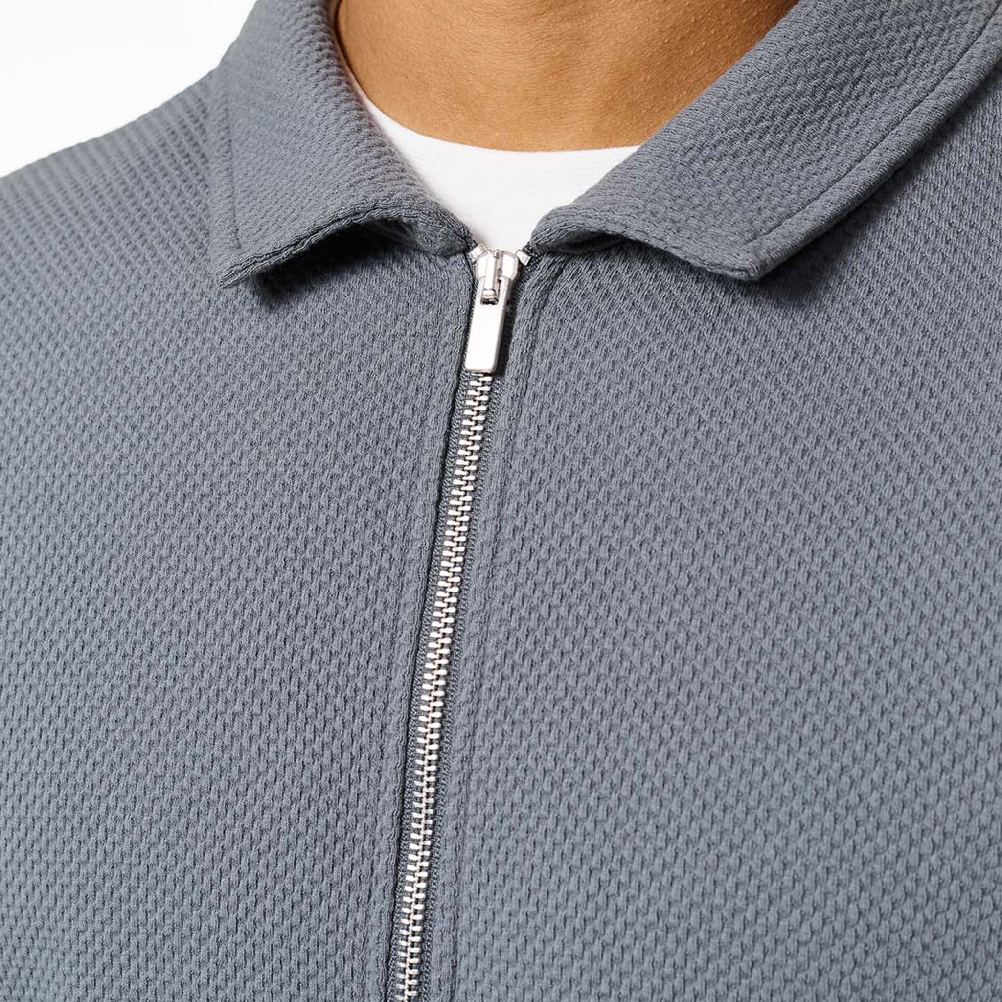 Textured Full Zip Overshirt | Mid Grey - Image 7