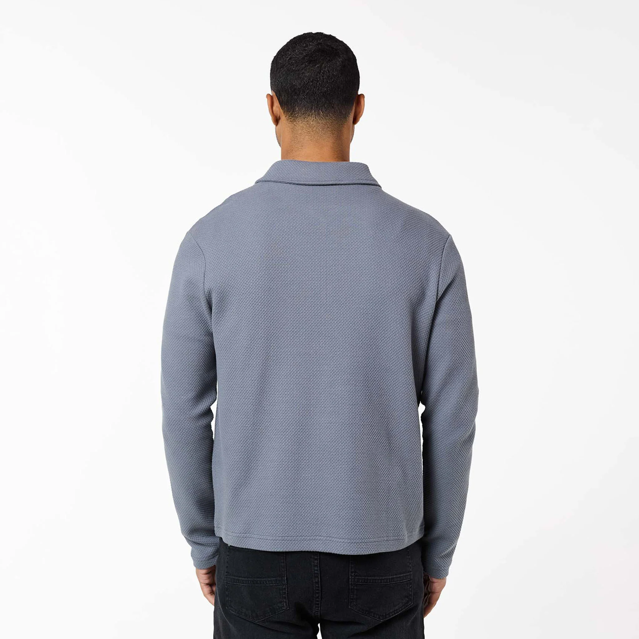Textured Full Zip Overshirt | Mid Grey - Image 9
