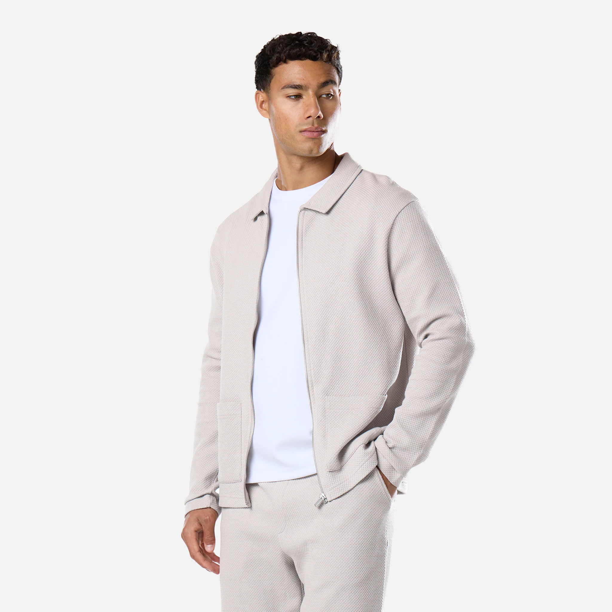 Textured Full Zip Overshirt | Stone