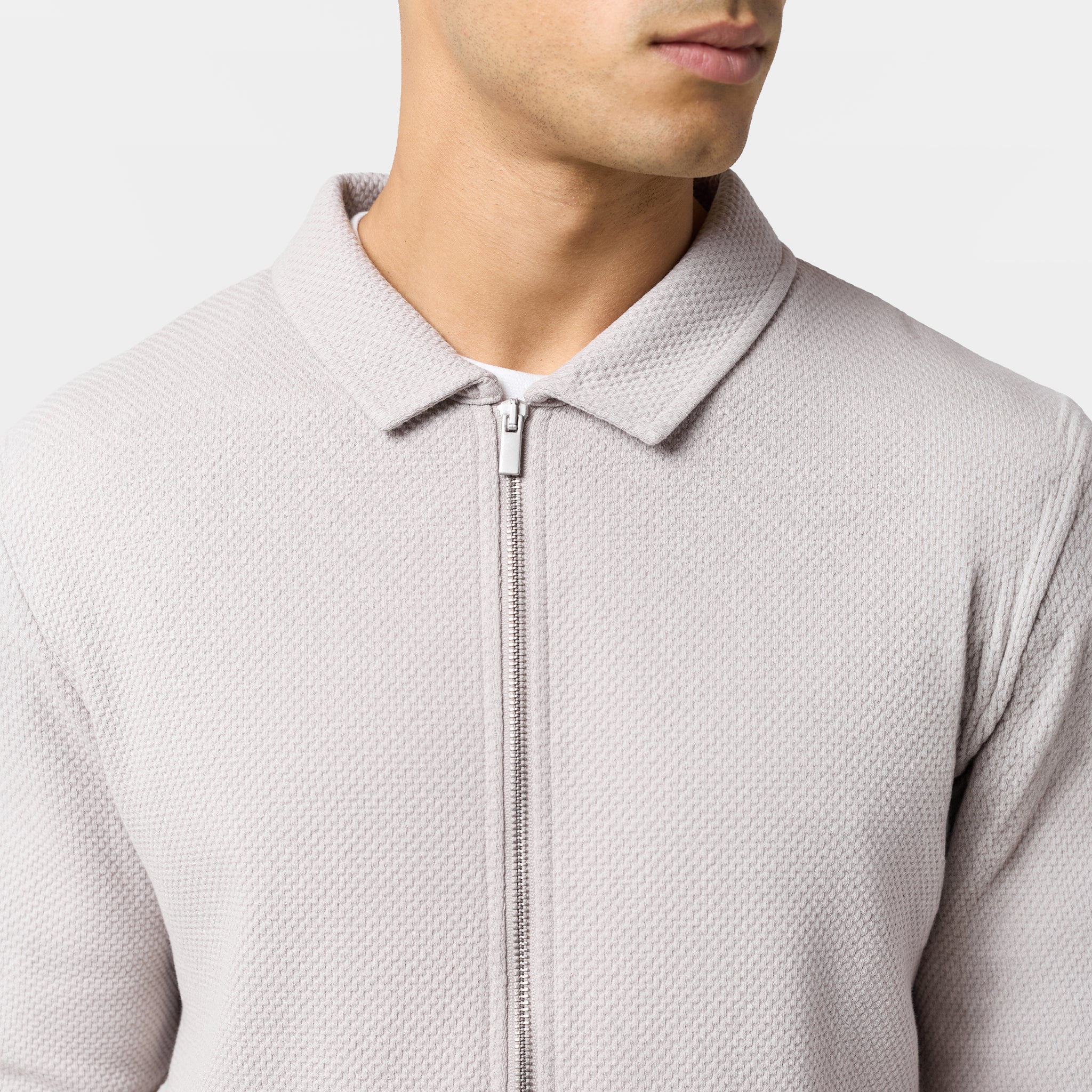 Textured Full Zip Overshirt | Stone - Image 3