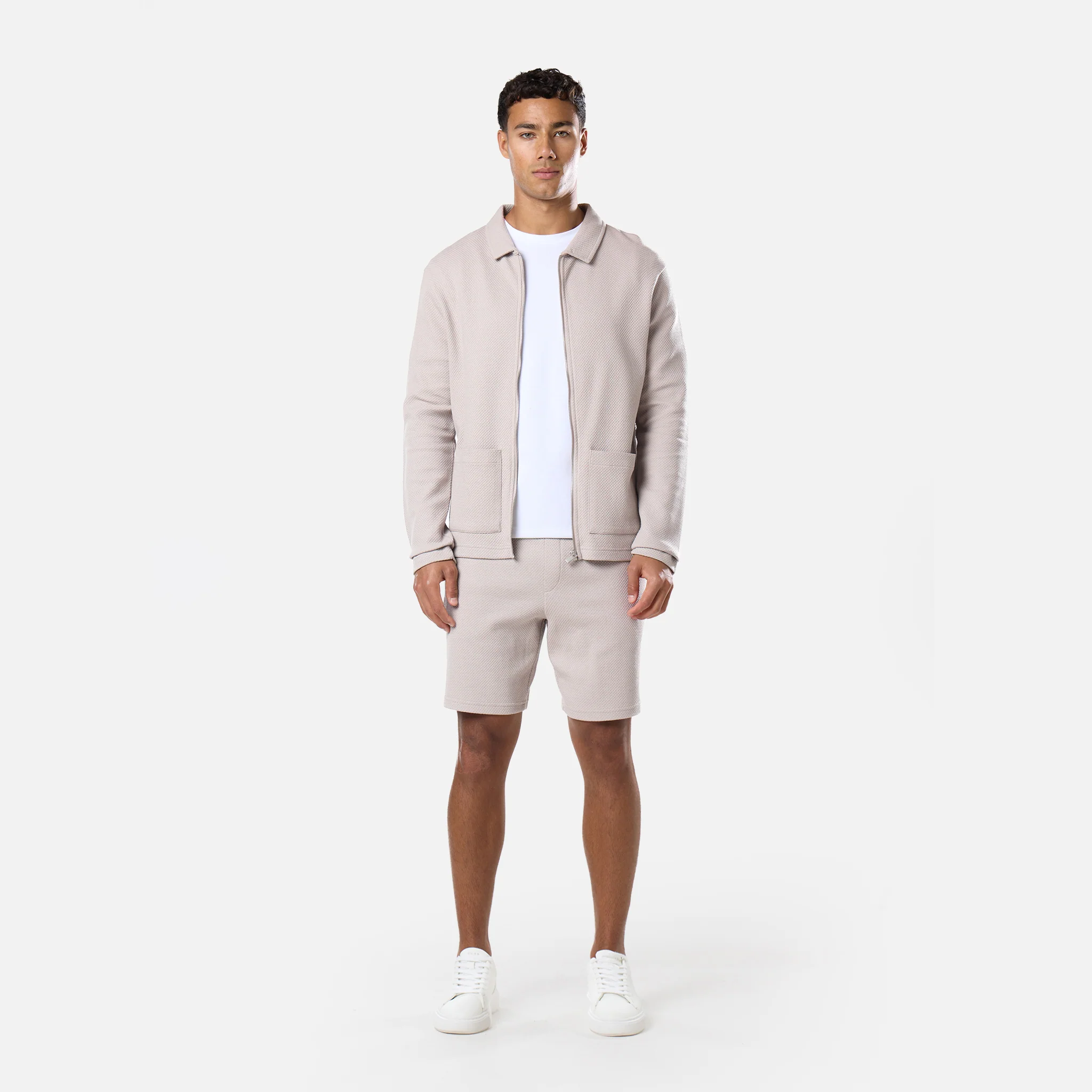 Textured Full Zip Overshirt | Stone - Image 4