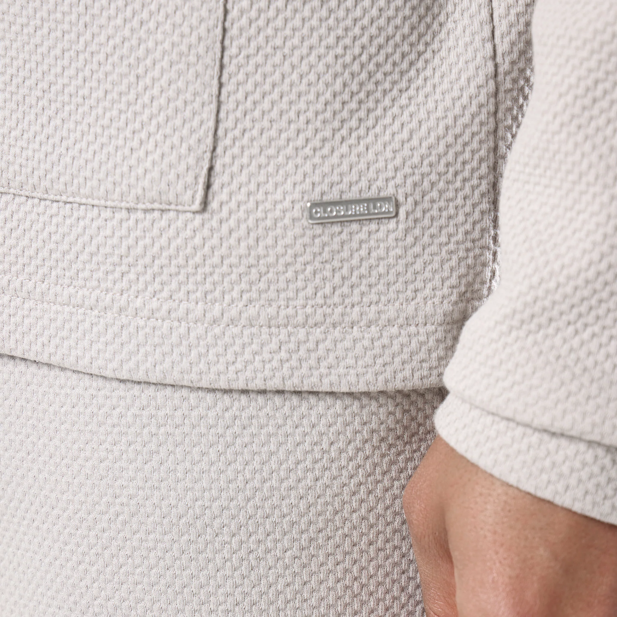 Textured Full Zip Overshirt | Stone - Image 5