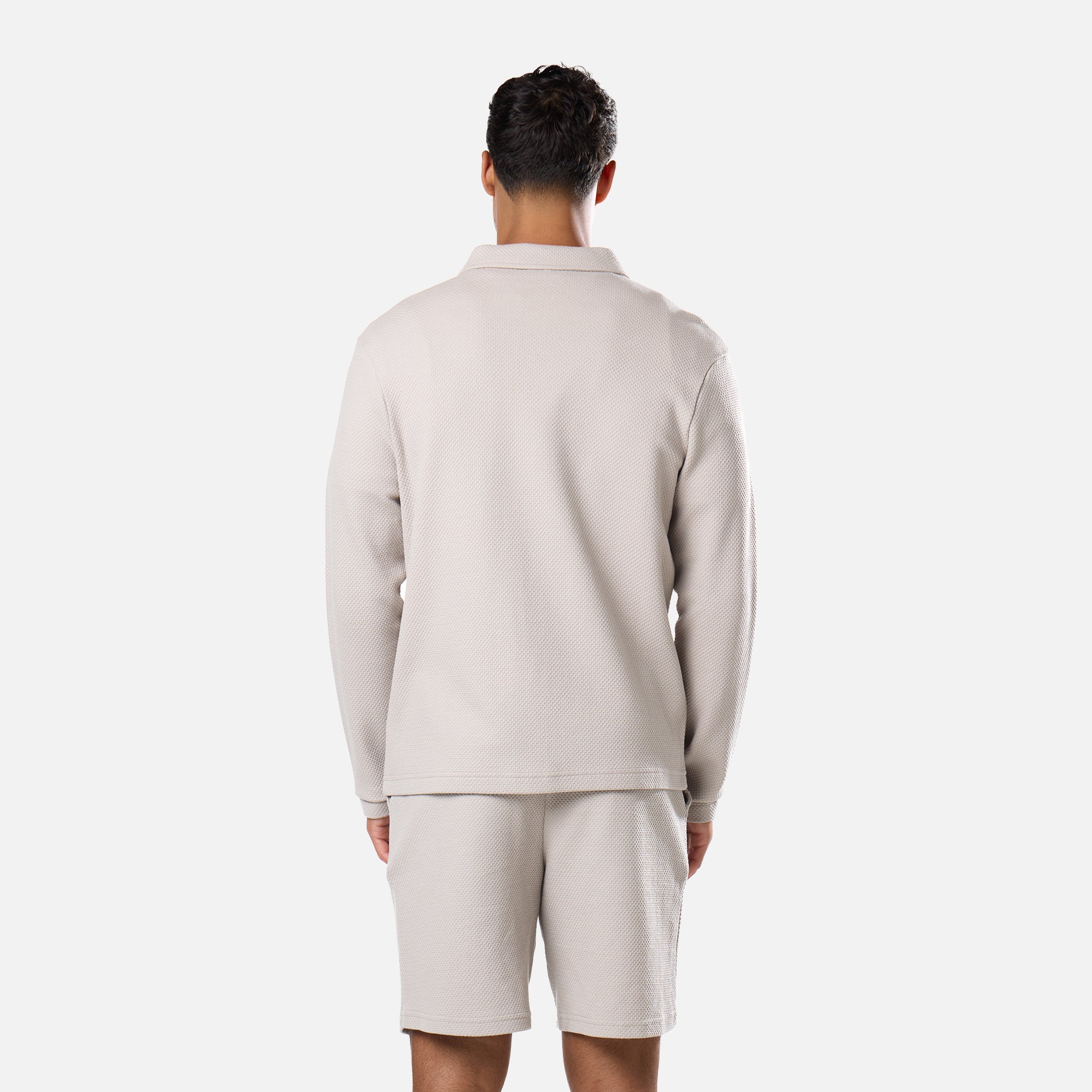 Textured Full Zip Overshirt | Stone - Image 8