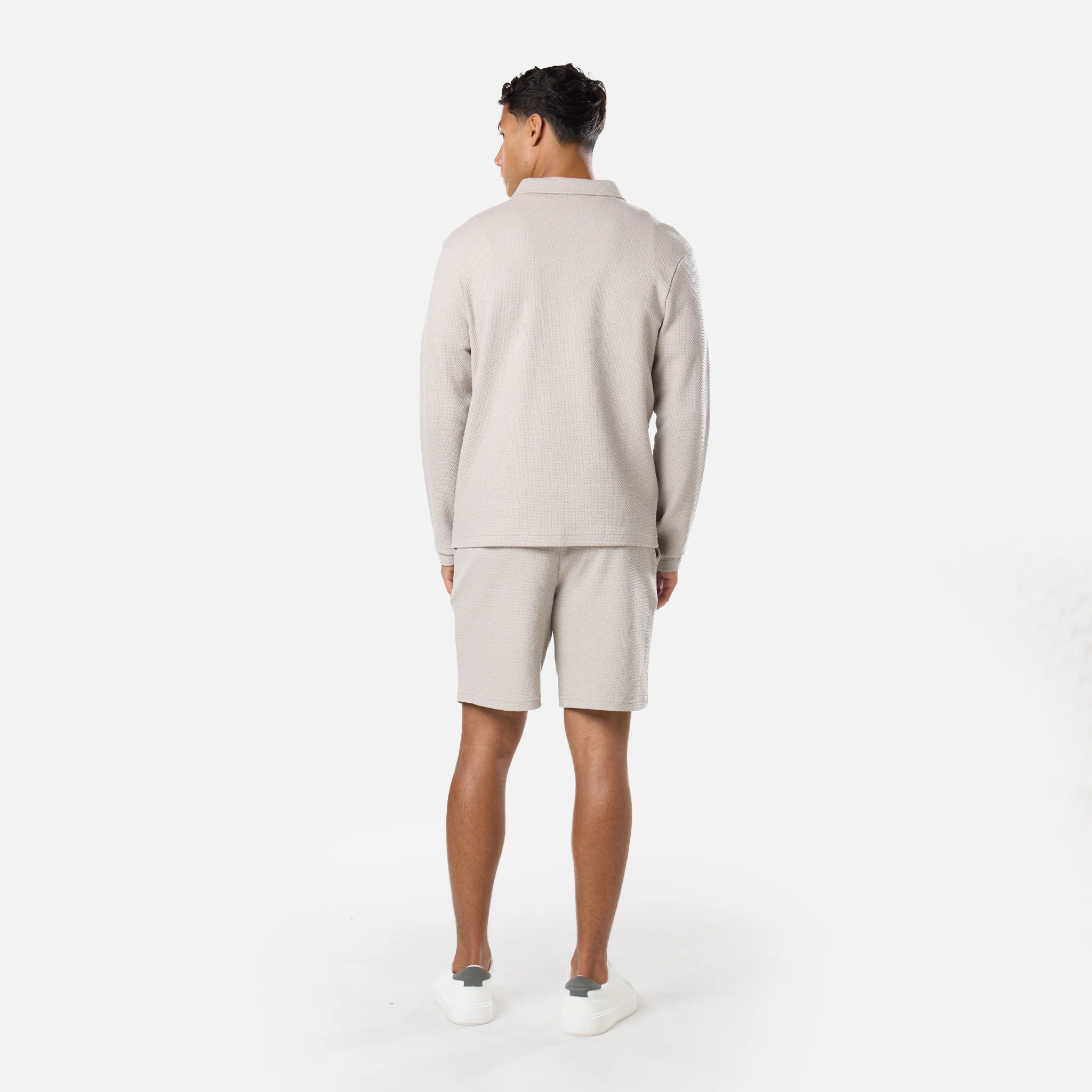 Textured Full Zip Overshirt Twinset | Stone - Image 10