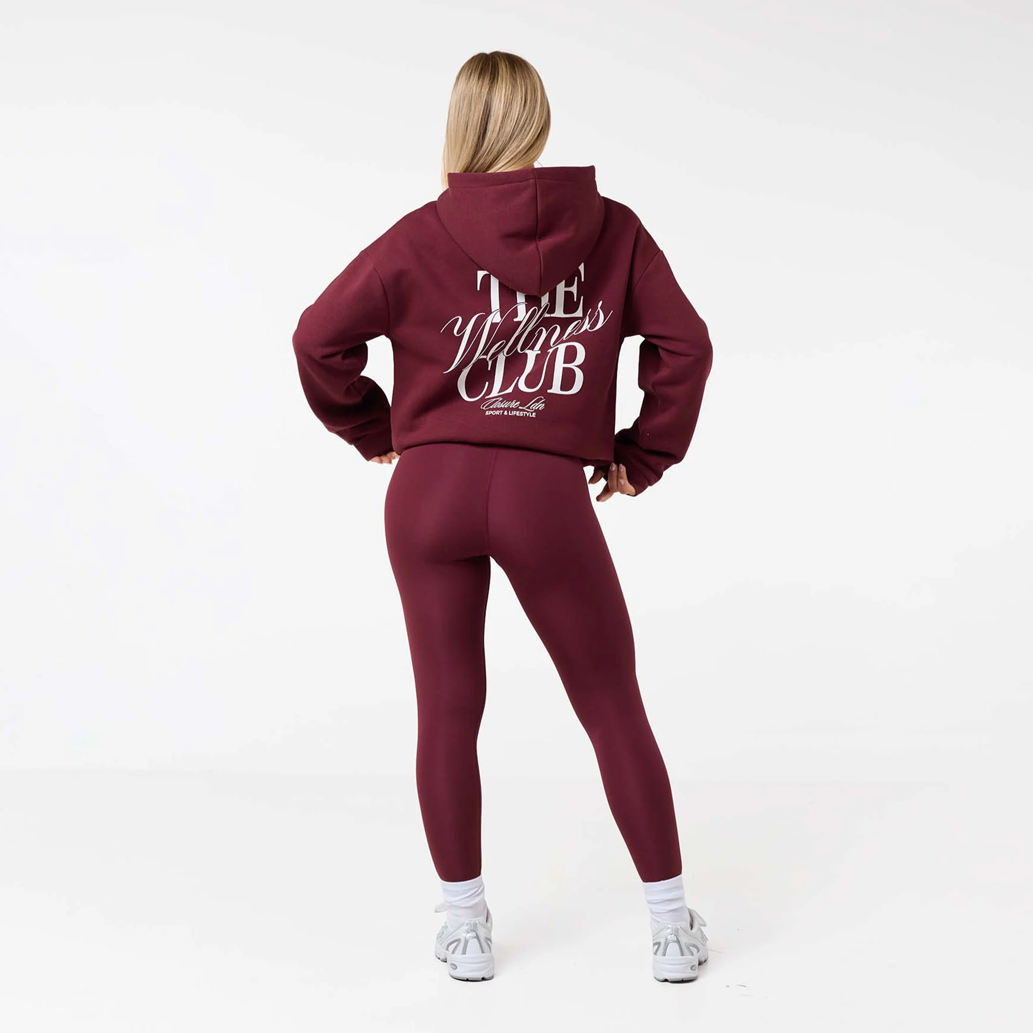 The Wellness Club Zip Hoodie | Burgundy/White - Image 3