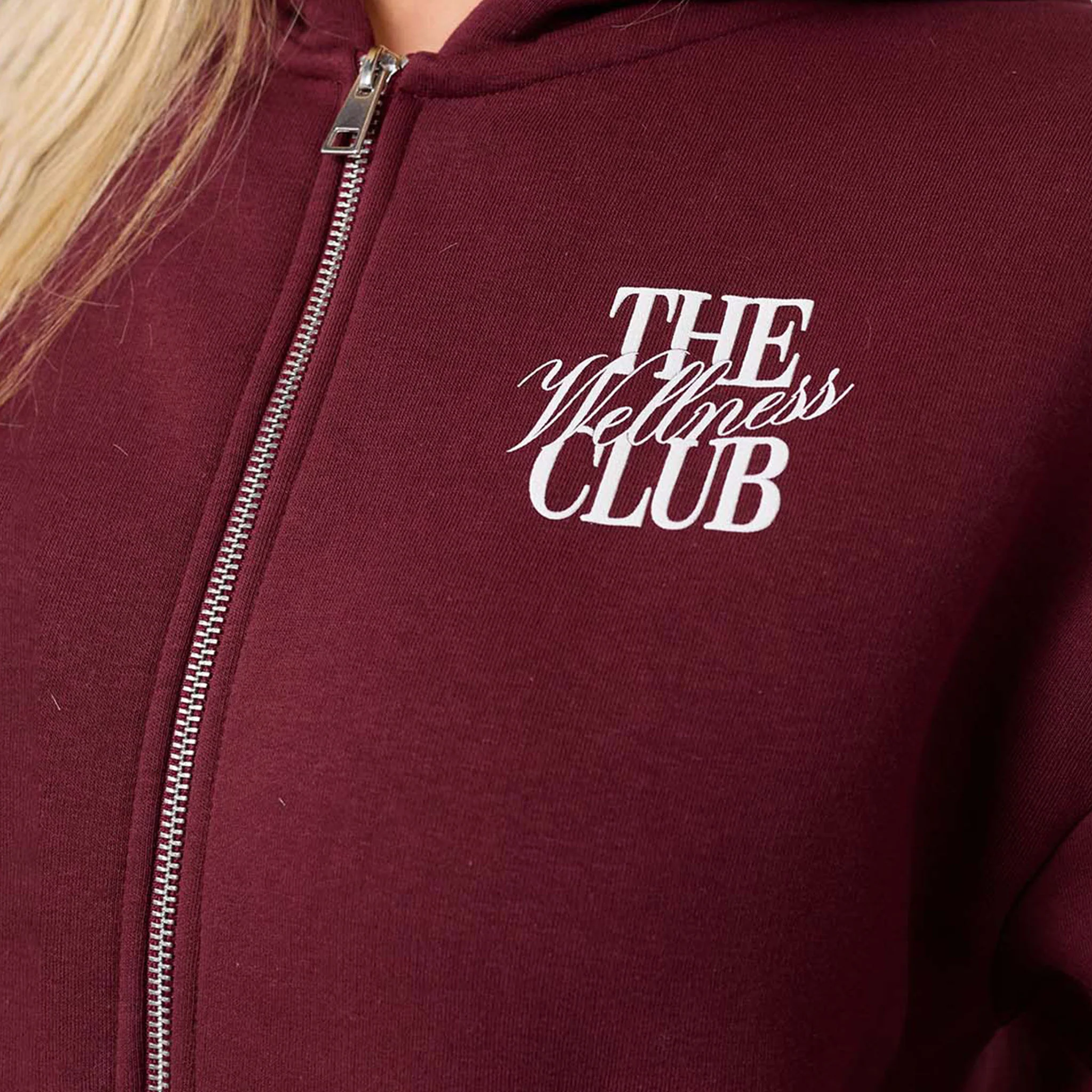 The Wellness Club Zip Hoodie | Burgundy/White - Image 5
