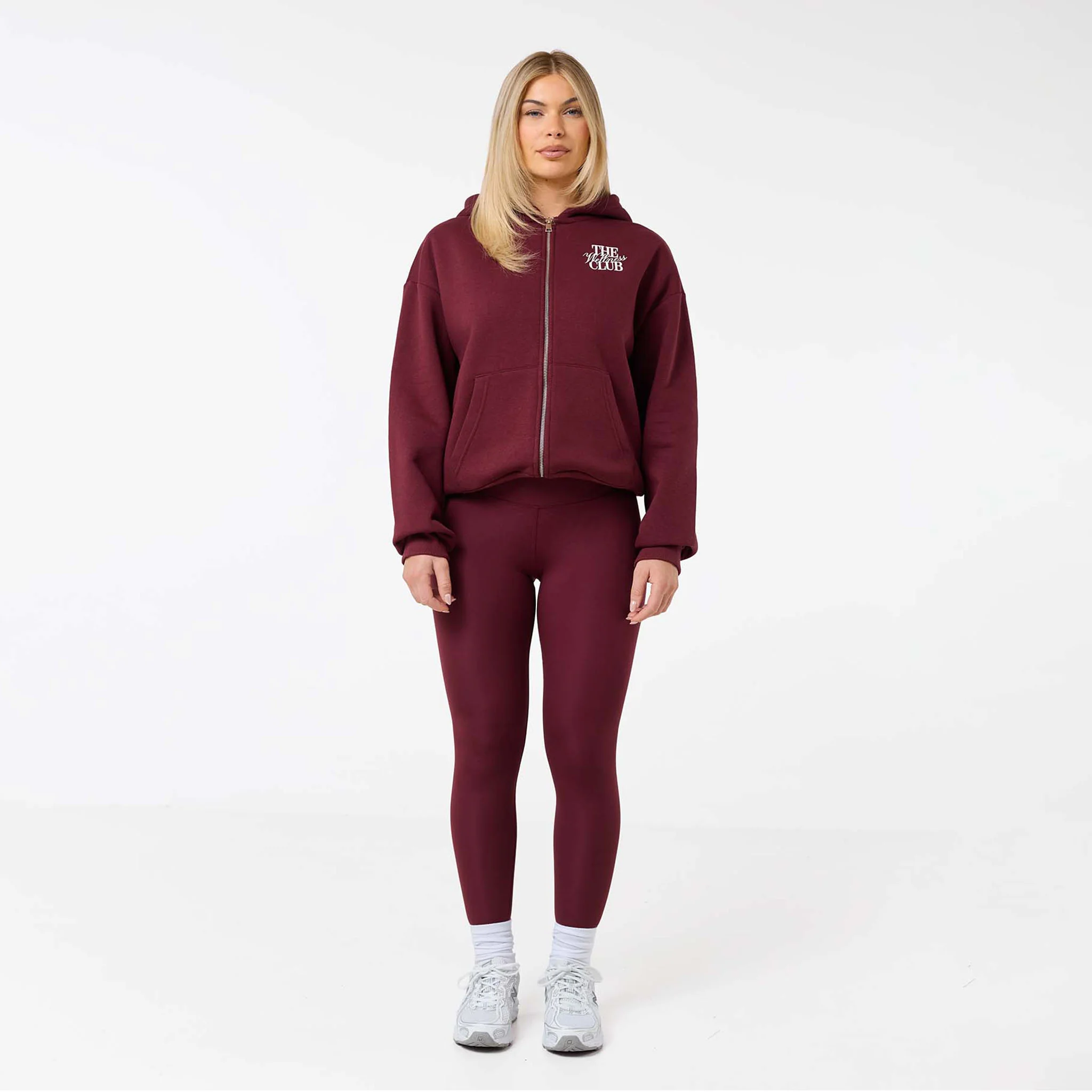 The Wellness Club Zip Hoodie | Burgundy/White - Image 7
