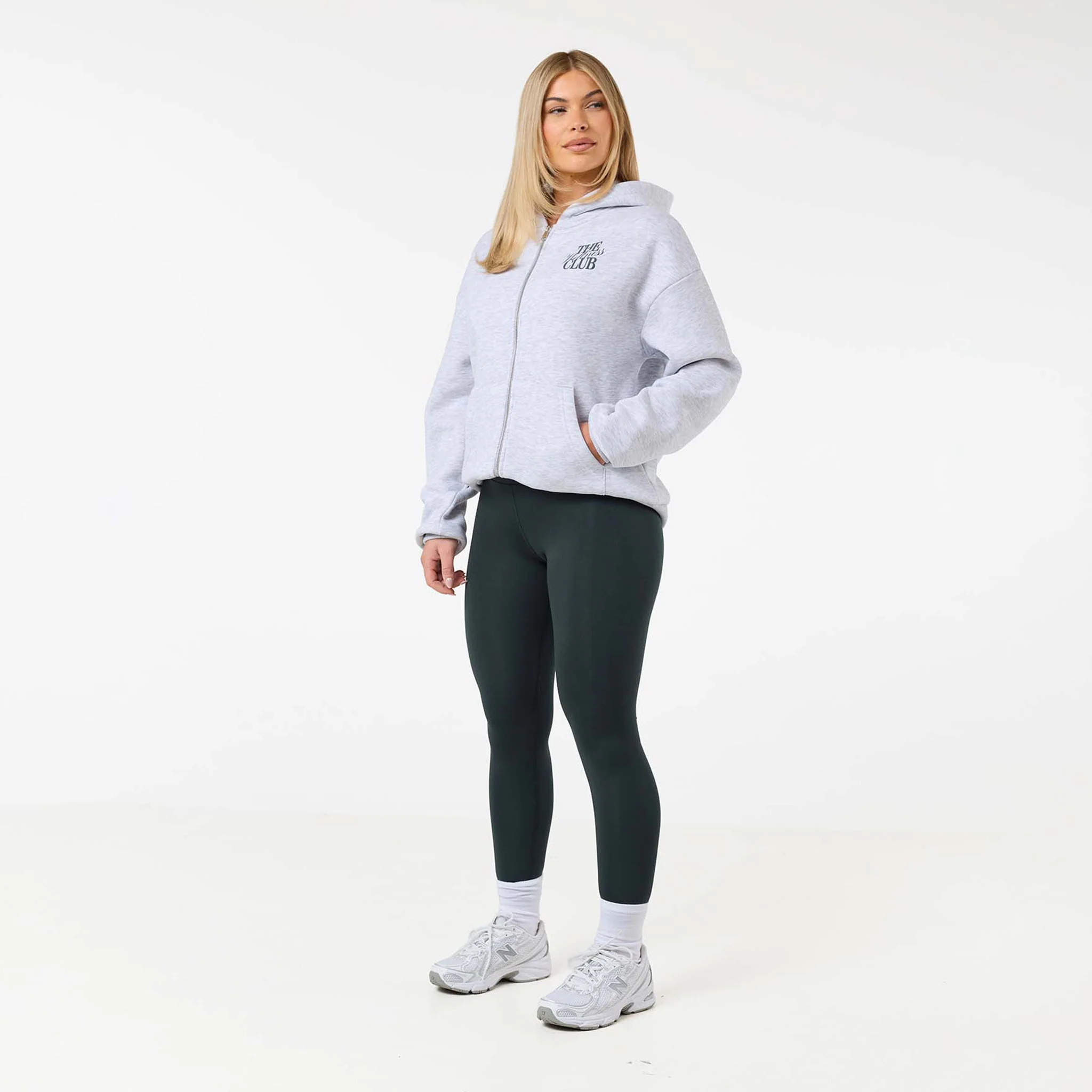 The Wellness Club Zip Hoodie | Grey Marl/Pine Green - Image 3