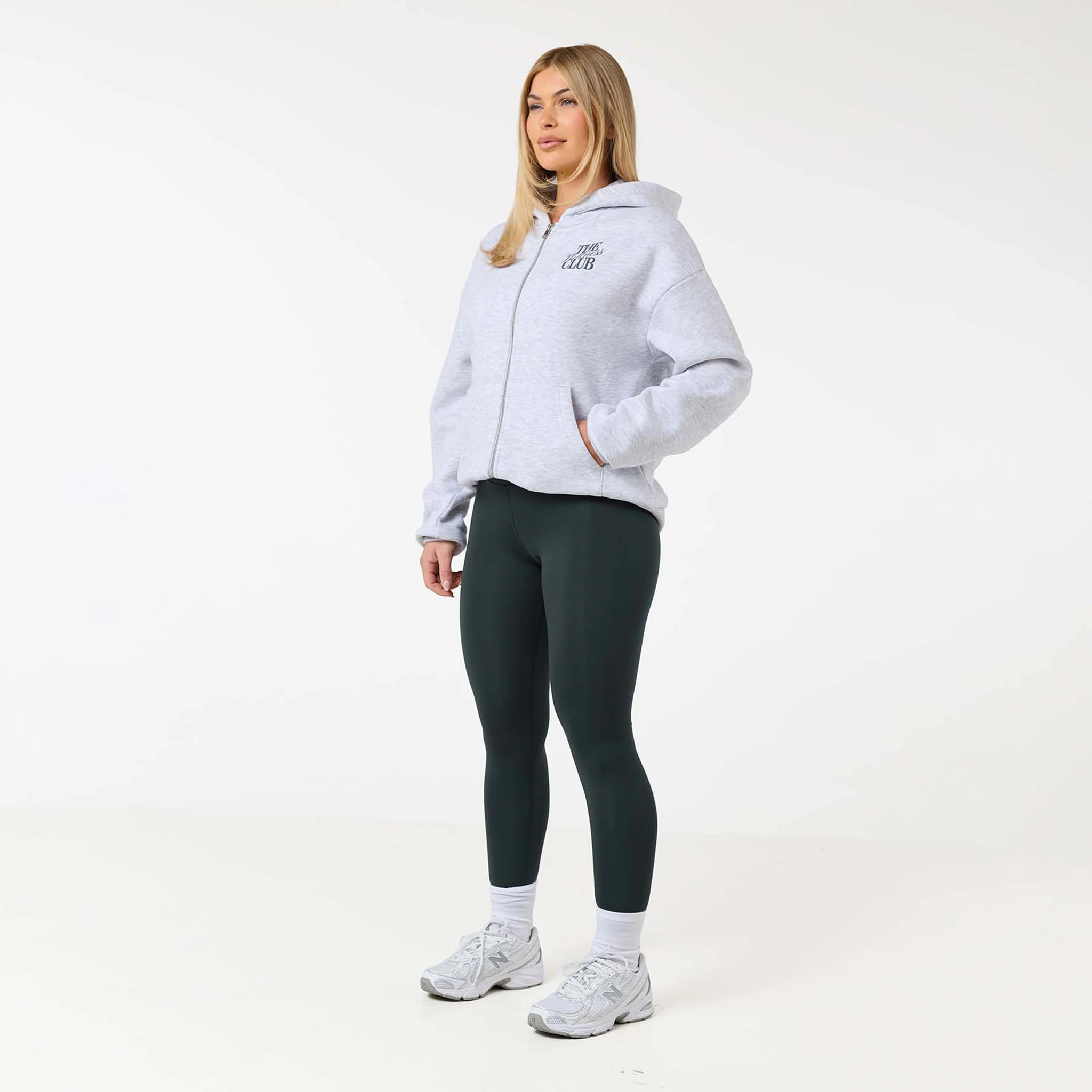 The Wellness Club Zip Hoodie | Grey Marl/Pine Green - Image 5