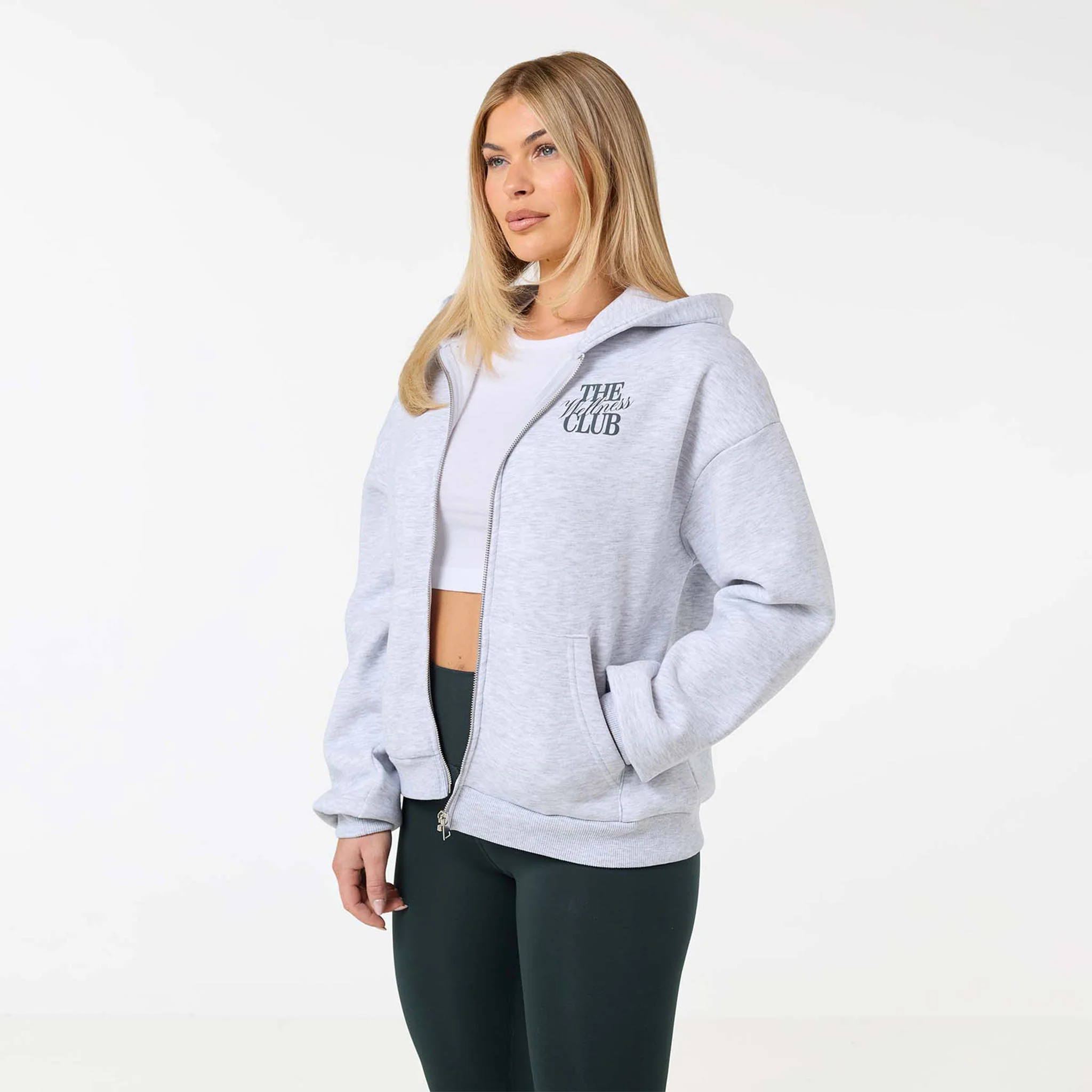 The Wellness Club Zip Hoodie | Grey Marl/Pine Green - Image 6