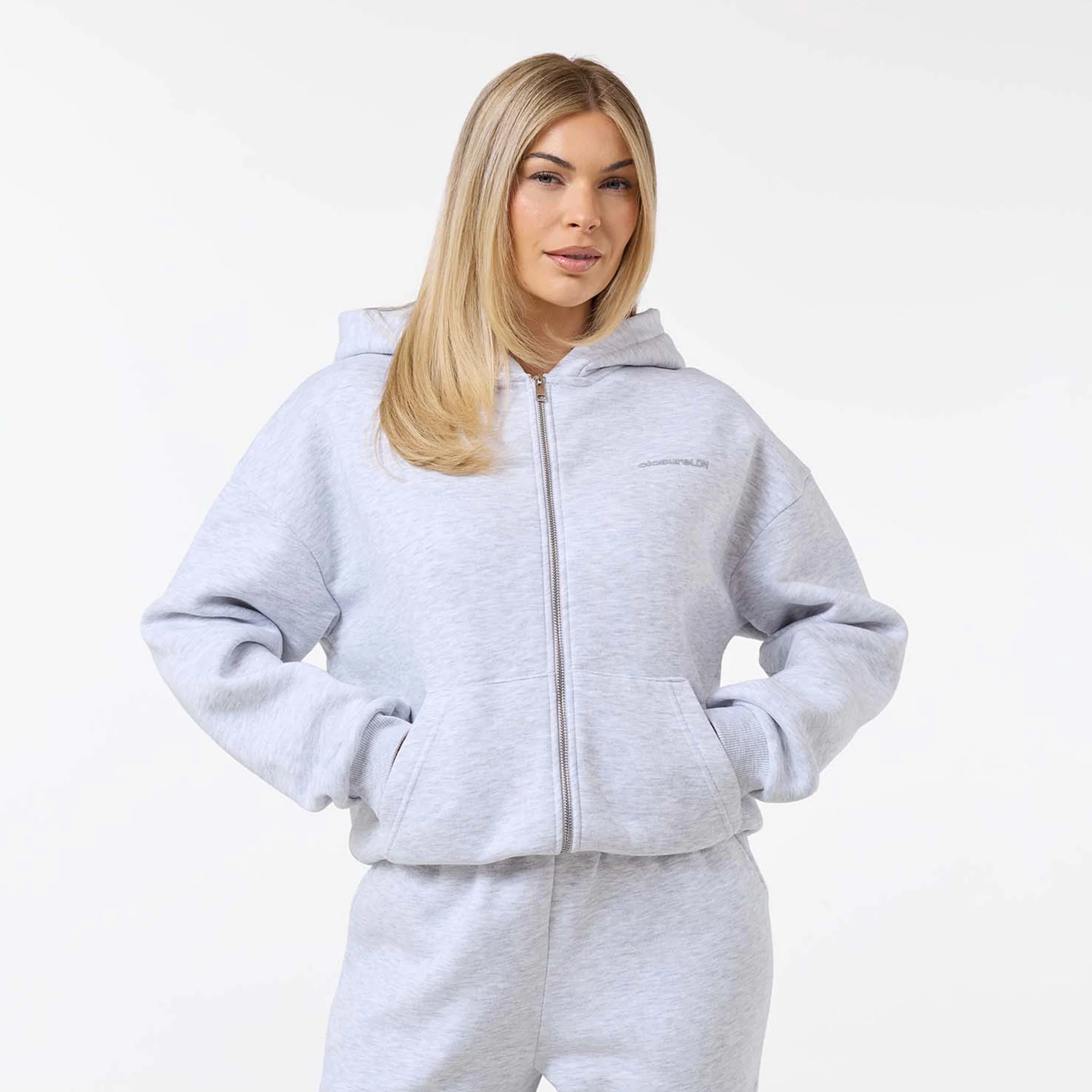 Tonal Core Logo Zip Core Open Hem Tracksuit  | Grey Marl - Image 2