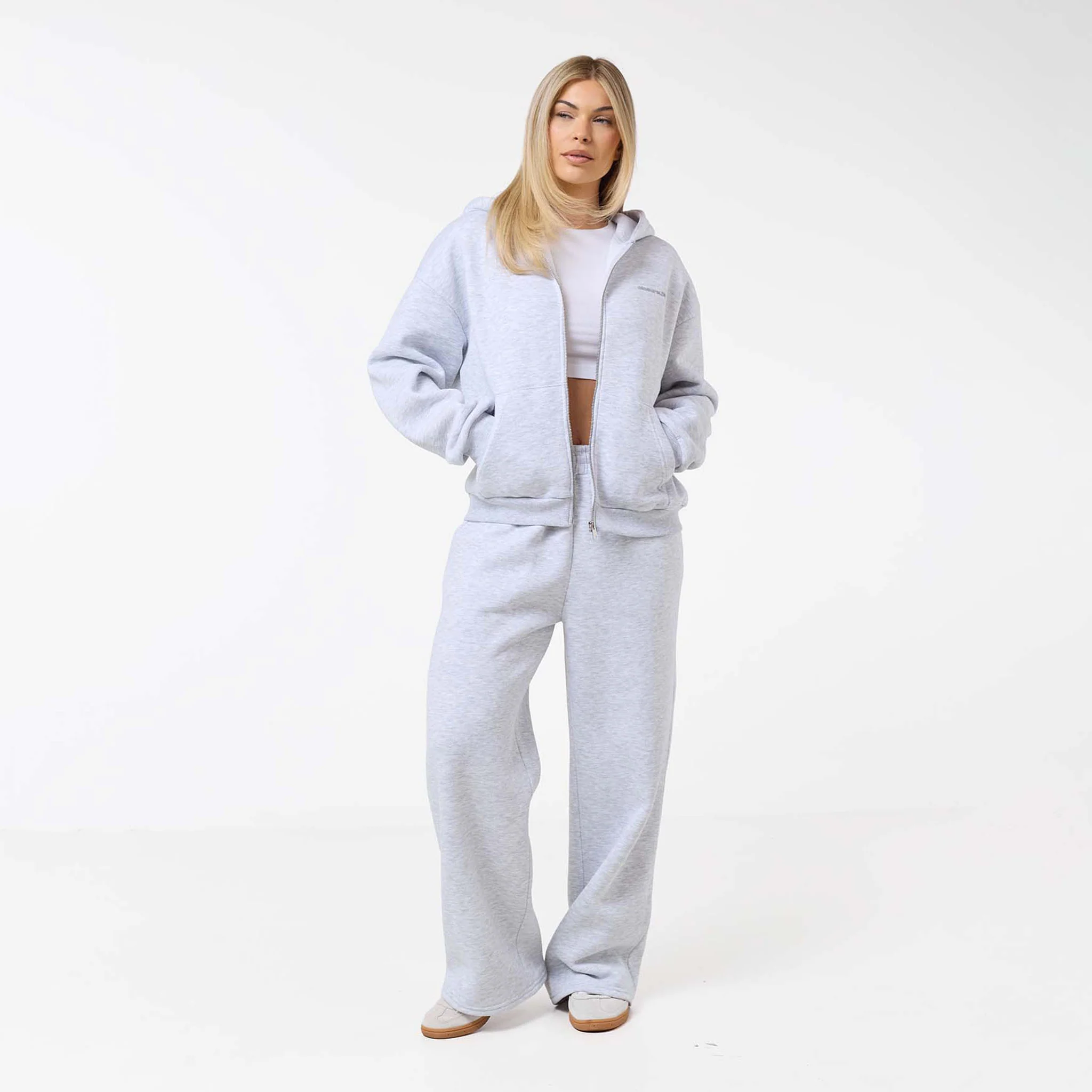 Tonal Core Logo Zip Core Open Hem Tracksuit  | Grey Marl - Image 3