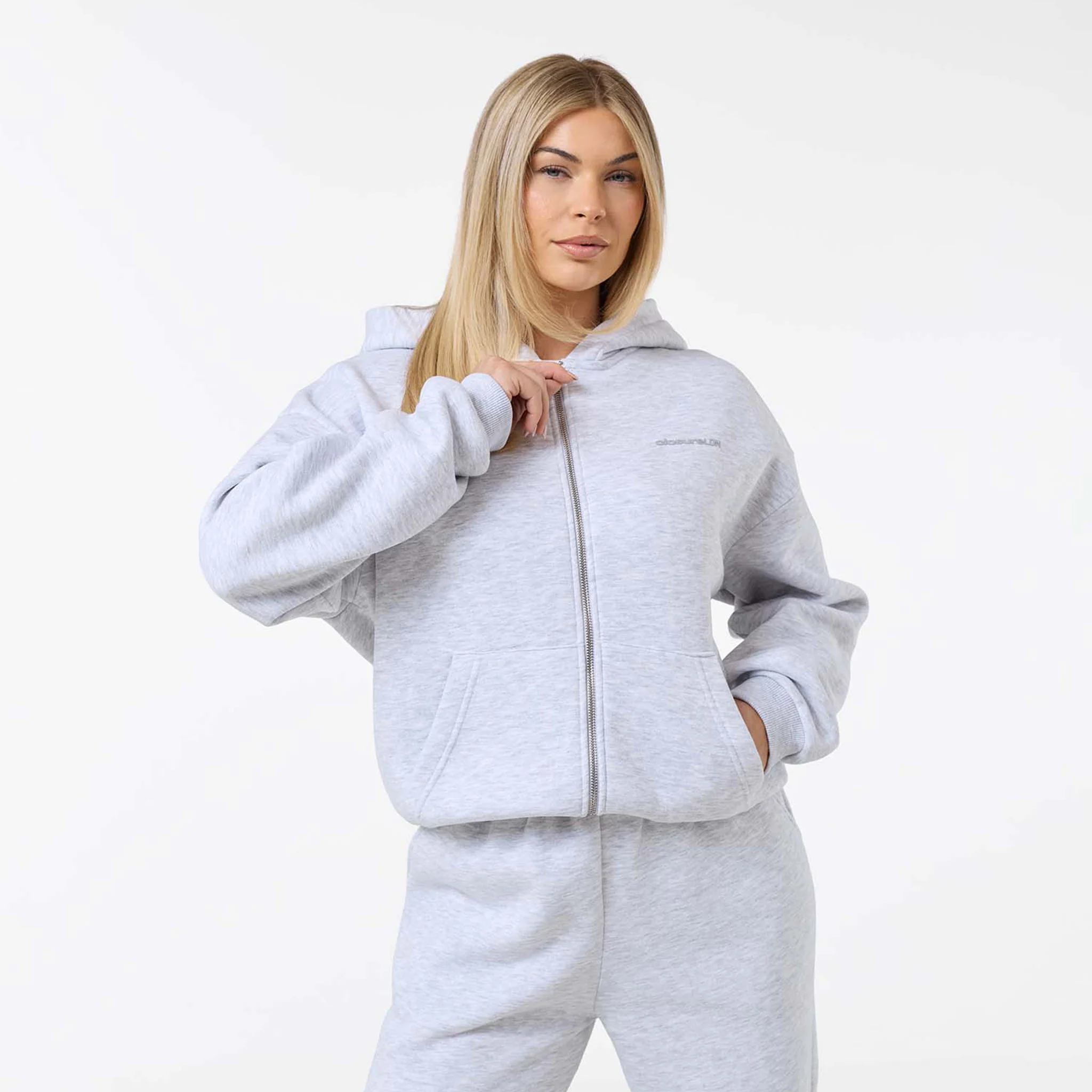 Tonal Core Logo Zip Core Open Hem Tracksuit  | Grey Marl - Image 5