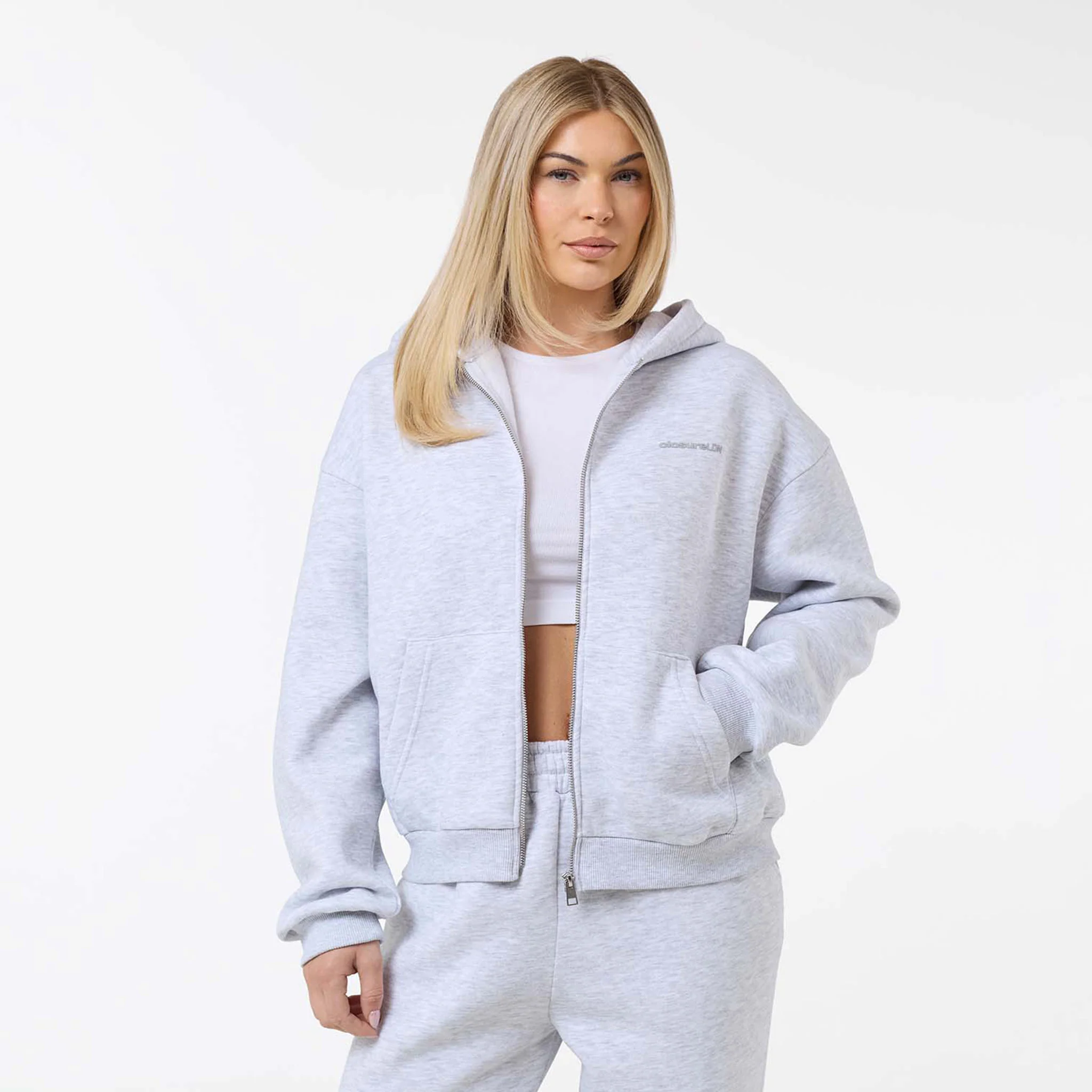 Tonal Core Logo Zip Core Open Hem Tracksuit  | Grey Marl - Image 6