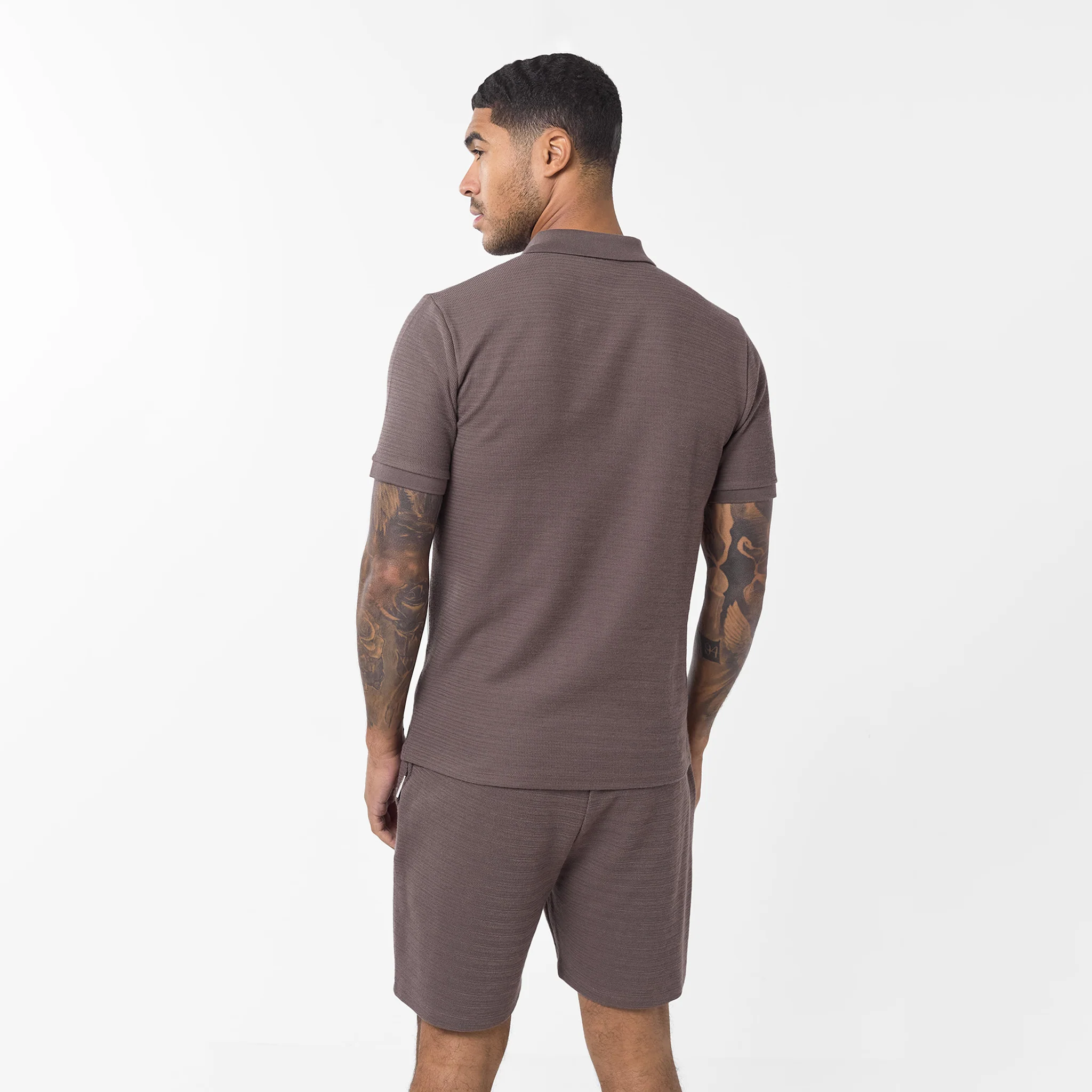 Tonal Knit Zip Polo | Brown - Image 5