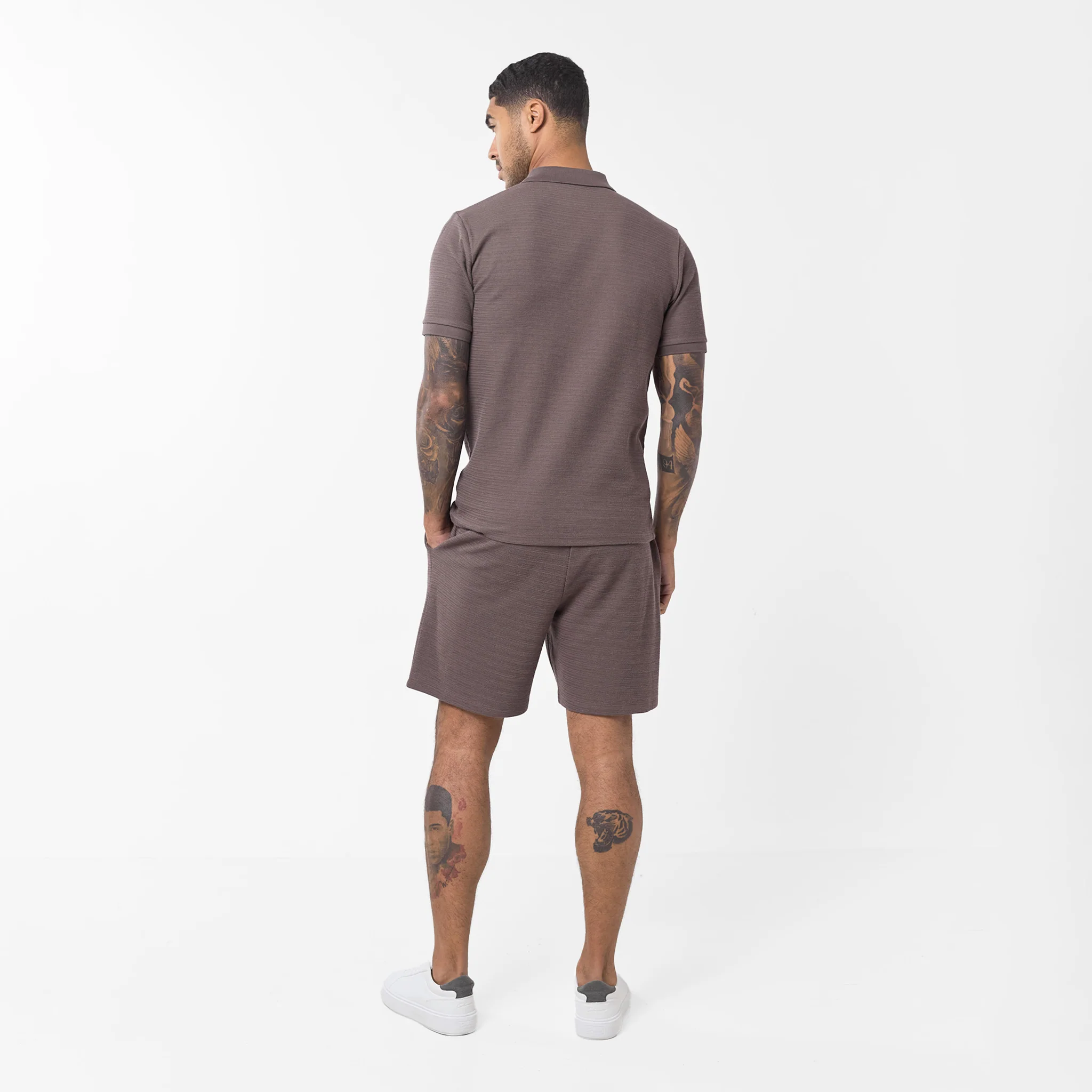 Tonal Knit Zip Polo | Brown - Image 6
