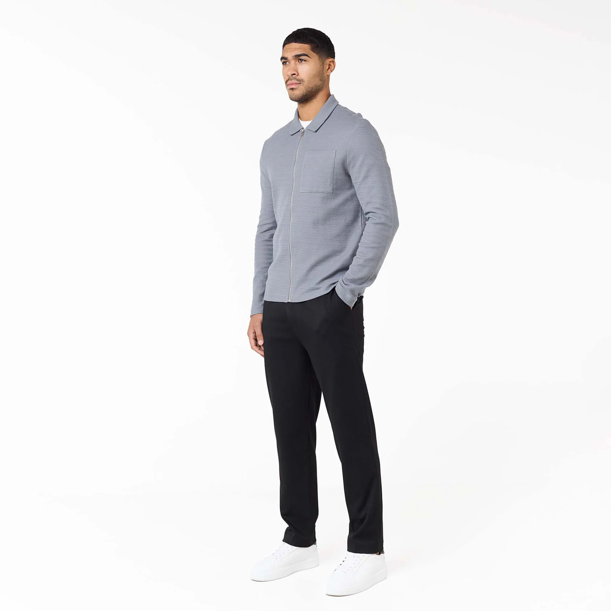 Tonal Knit Zip Overshirt | Mid Grey - Image 2