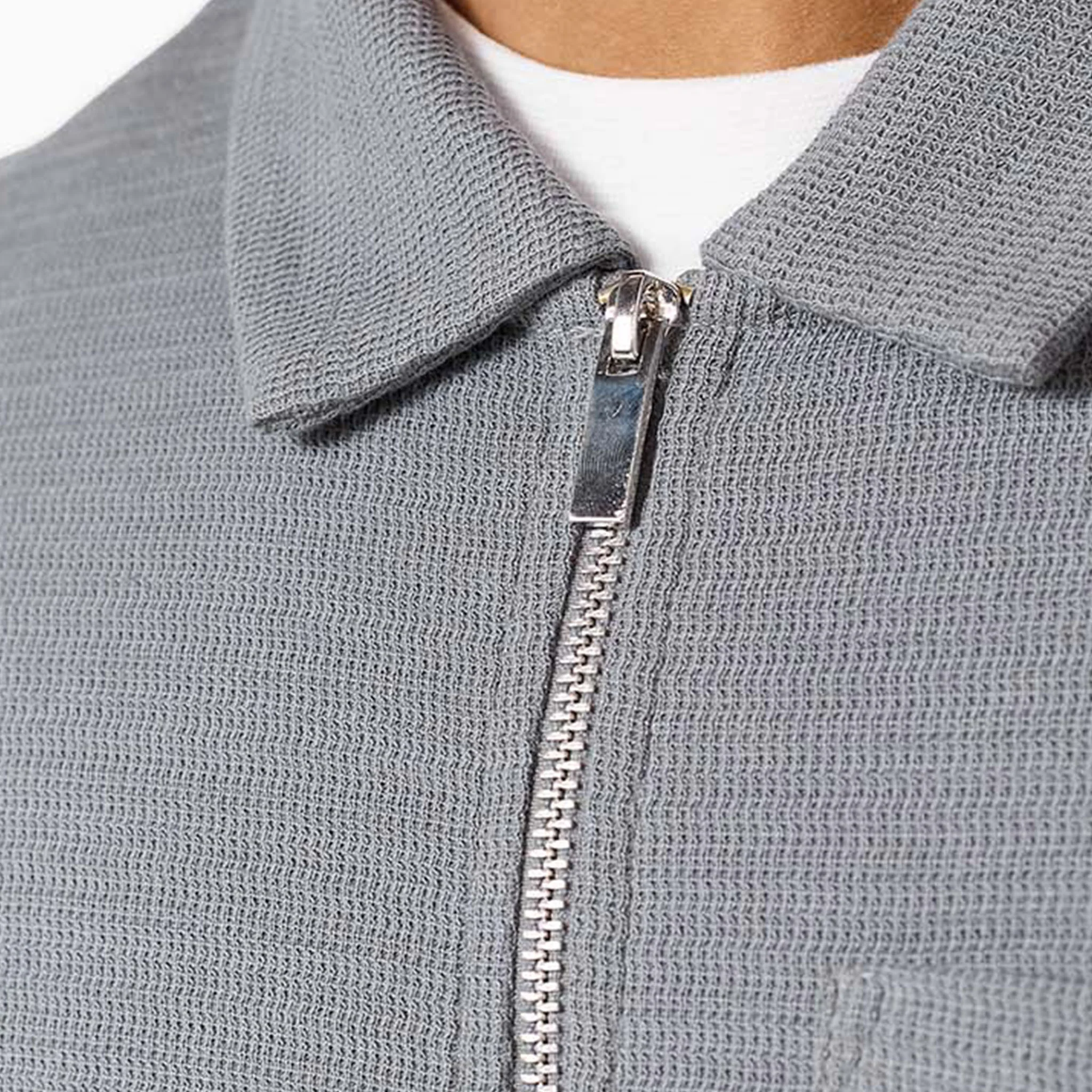 Tonal Knit Zip Overshirt | Mid Grey - Image 3
