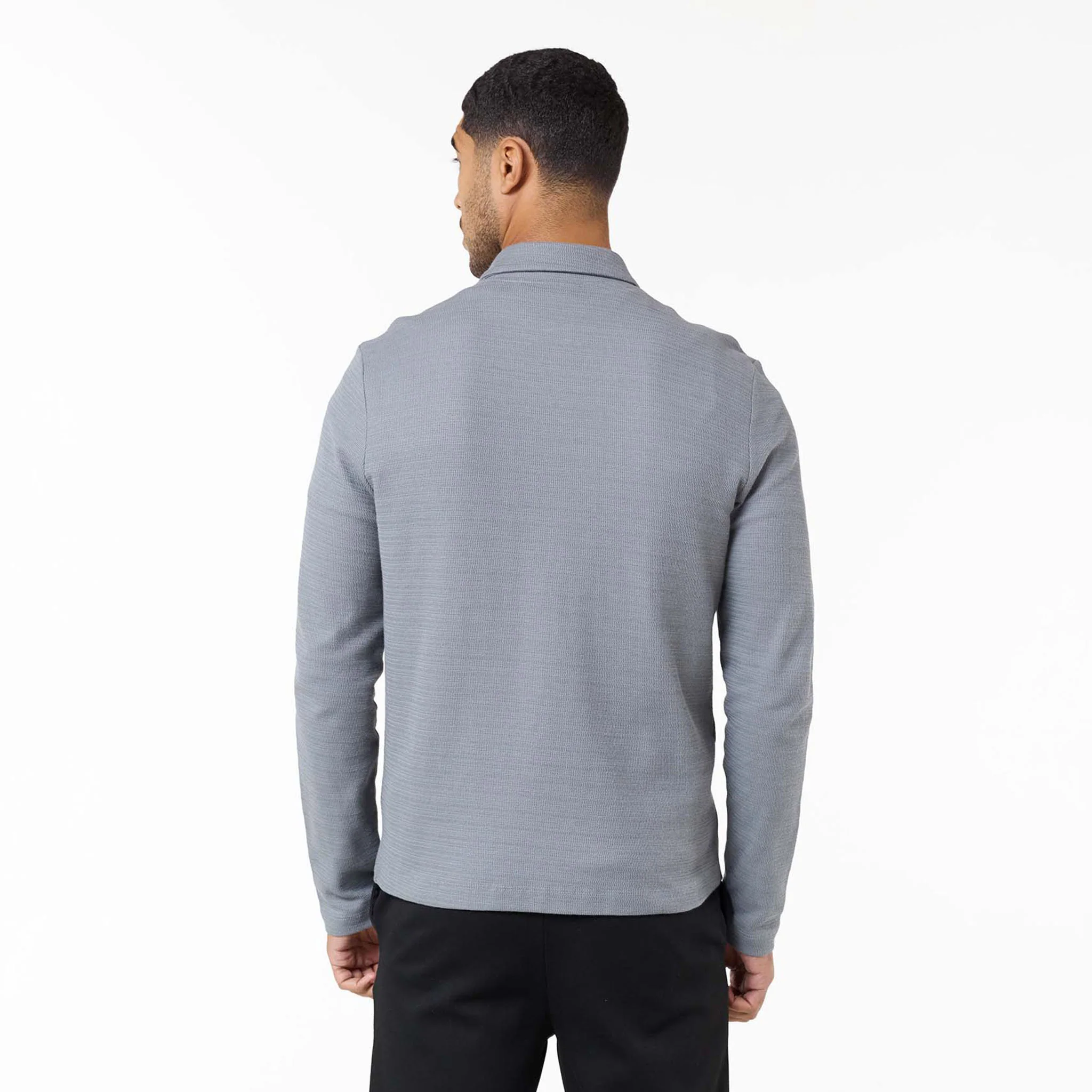 Tonal Knit Zip Overshirt | Mid Grey - Image 6