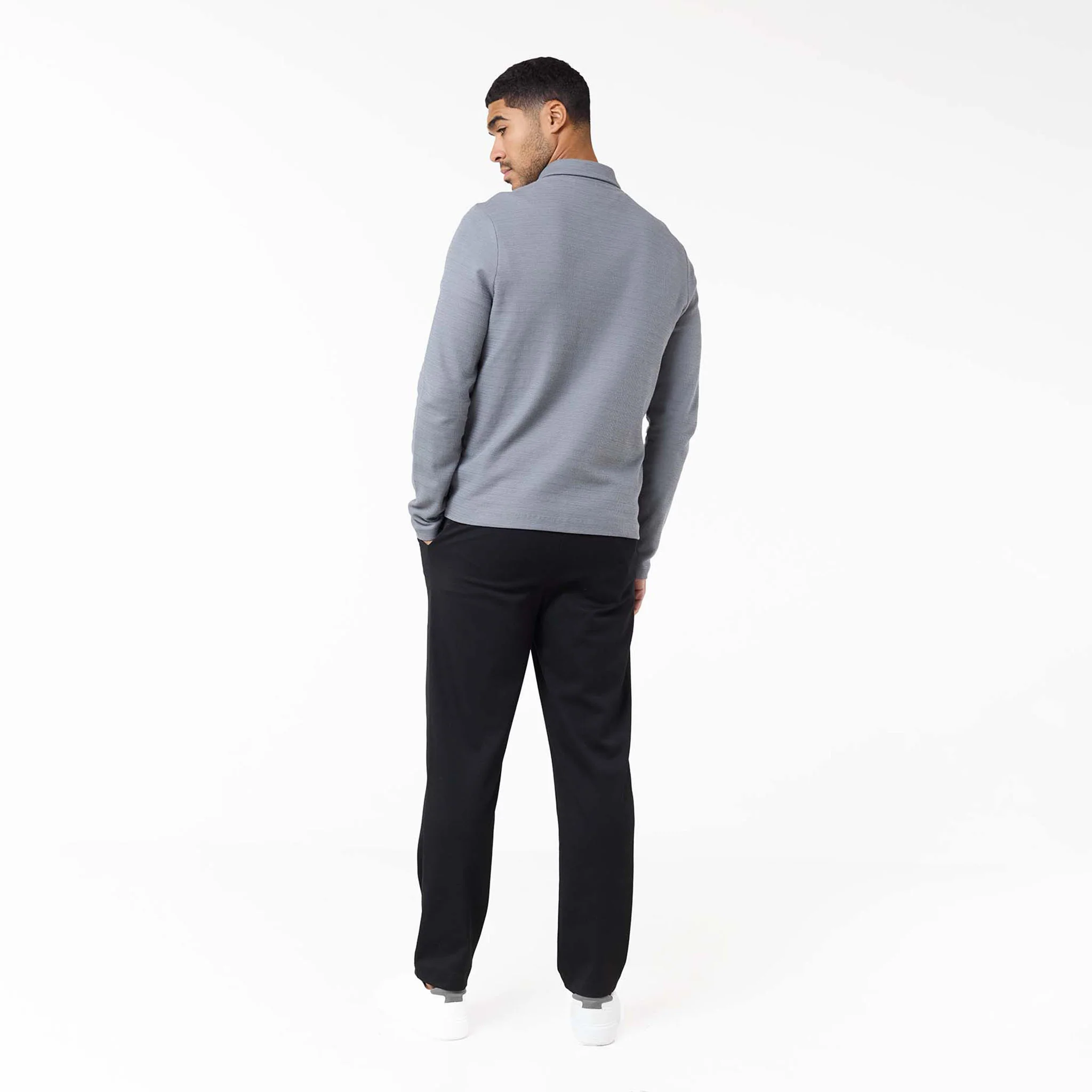 Tonal Knit Zip Overshirt | Mid Grey - Image 8