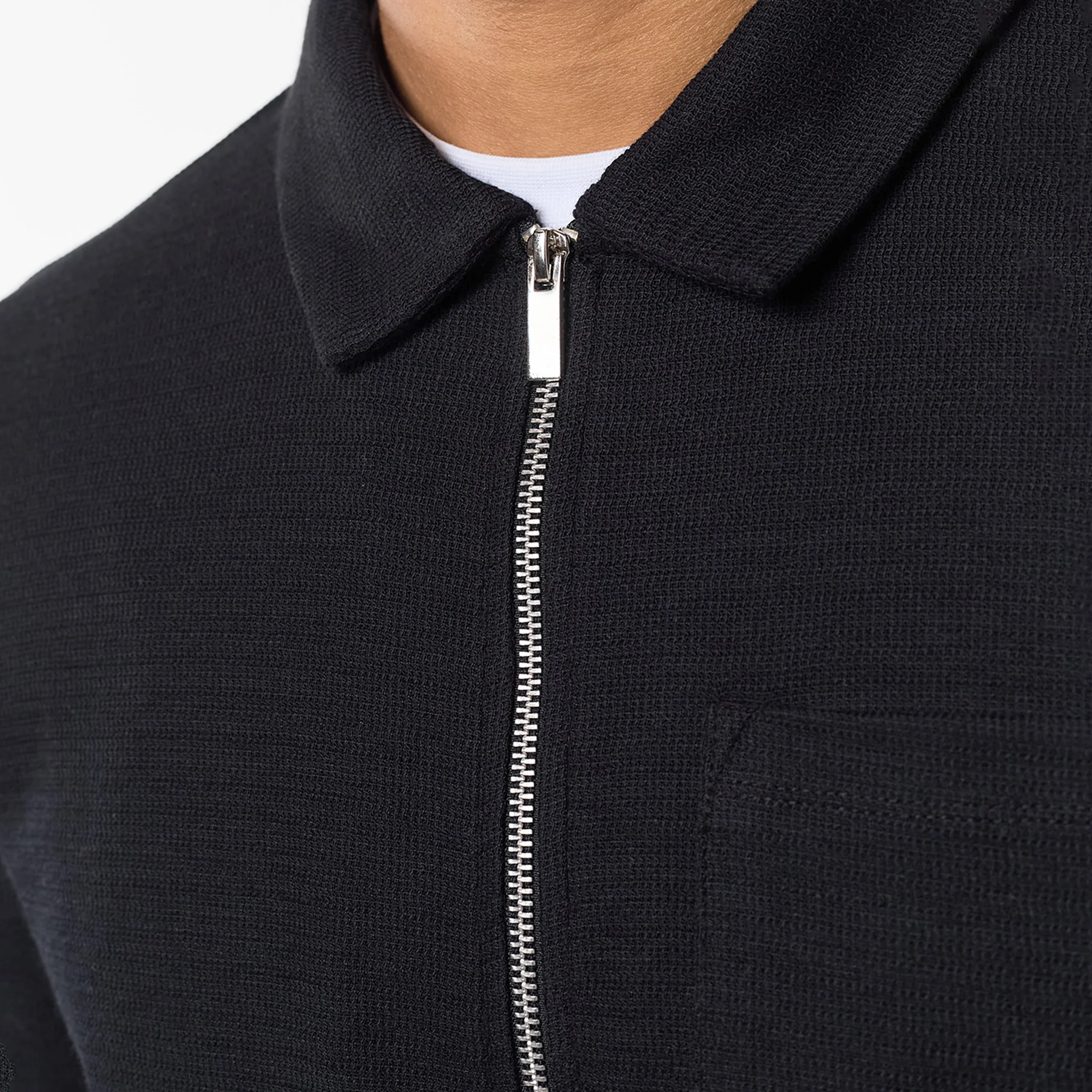 Tonal Knit Zip Overshirt | Black - Image 4