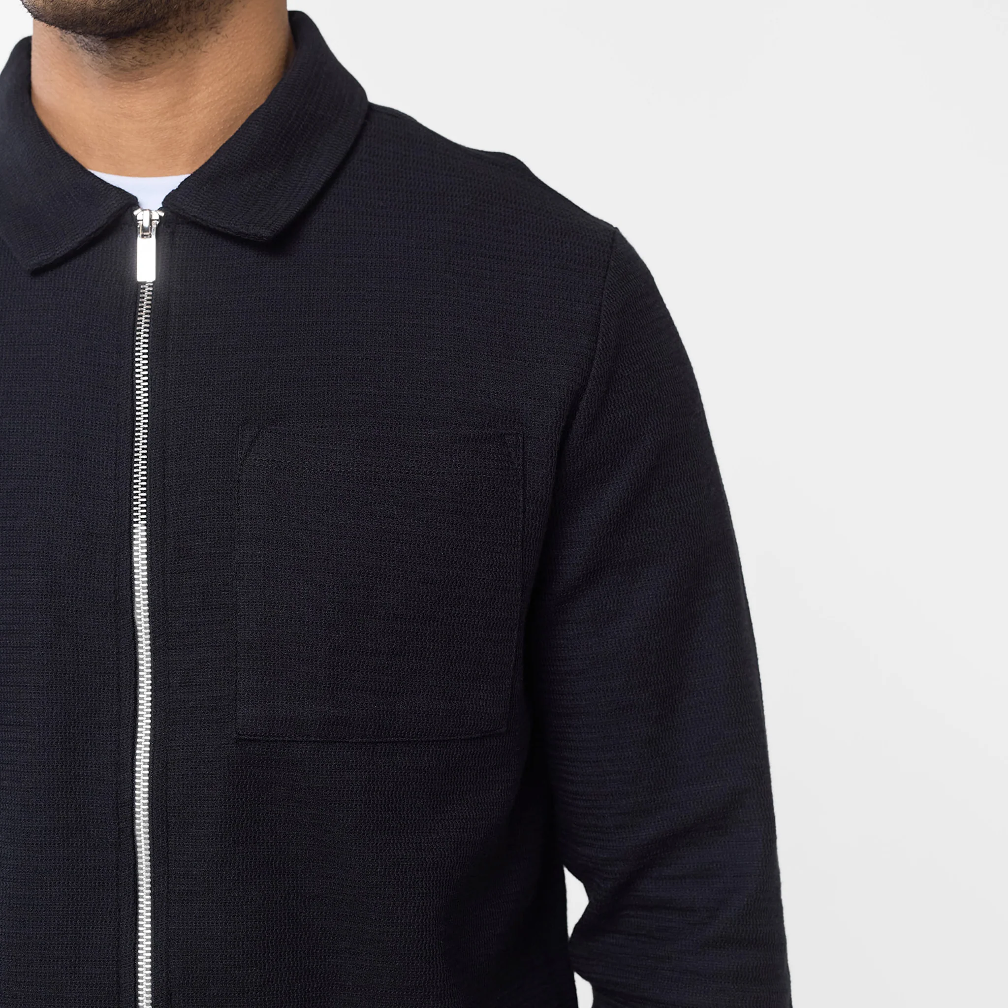 Tonal Knit Zip Overshirt | Black - Image 6
