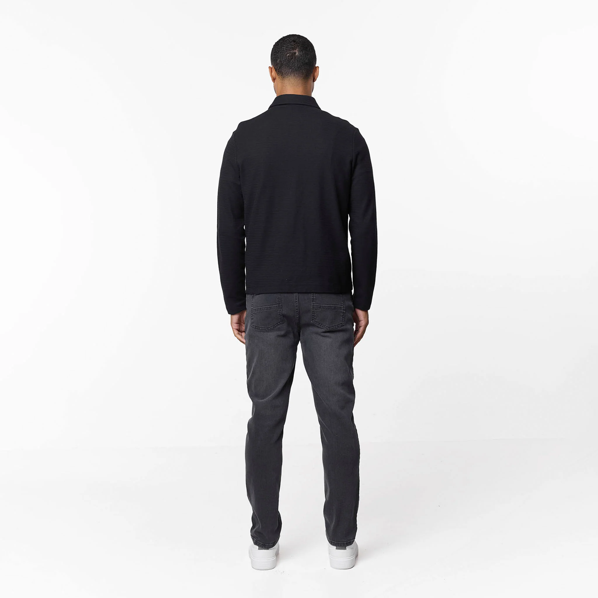 Tonal Knit Zip Overshirt | Black - Image 7