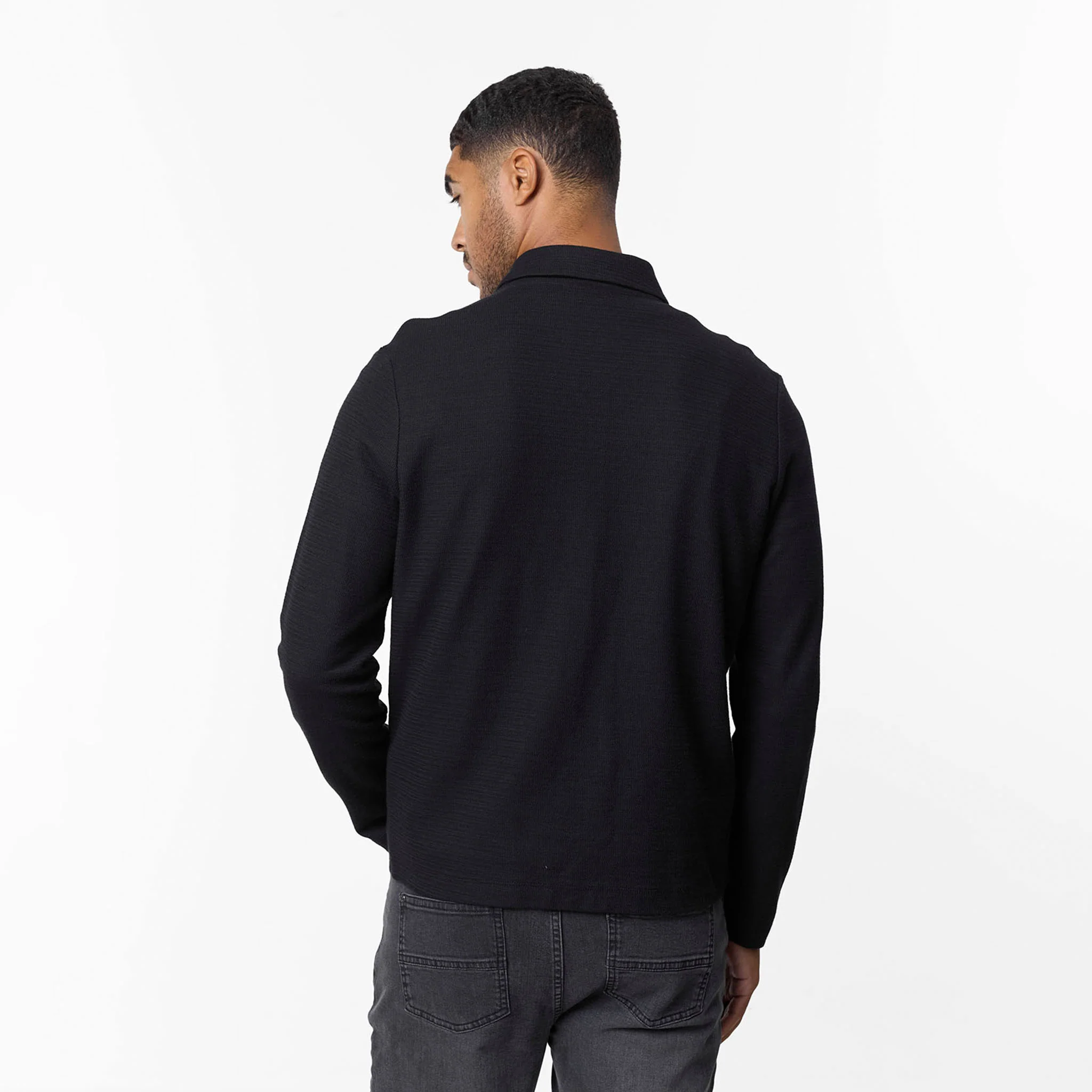 Tonal Knit Zip Overshirt | Black - Image 8
