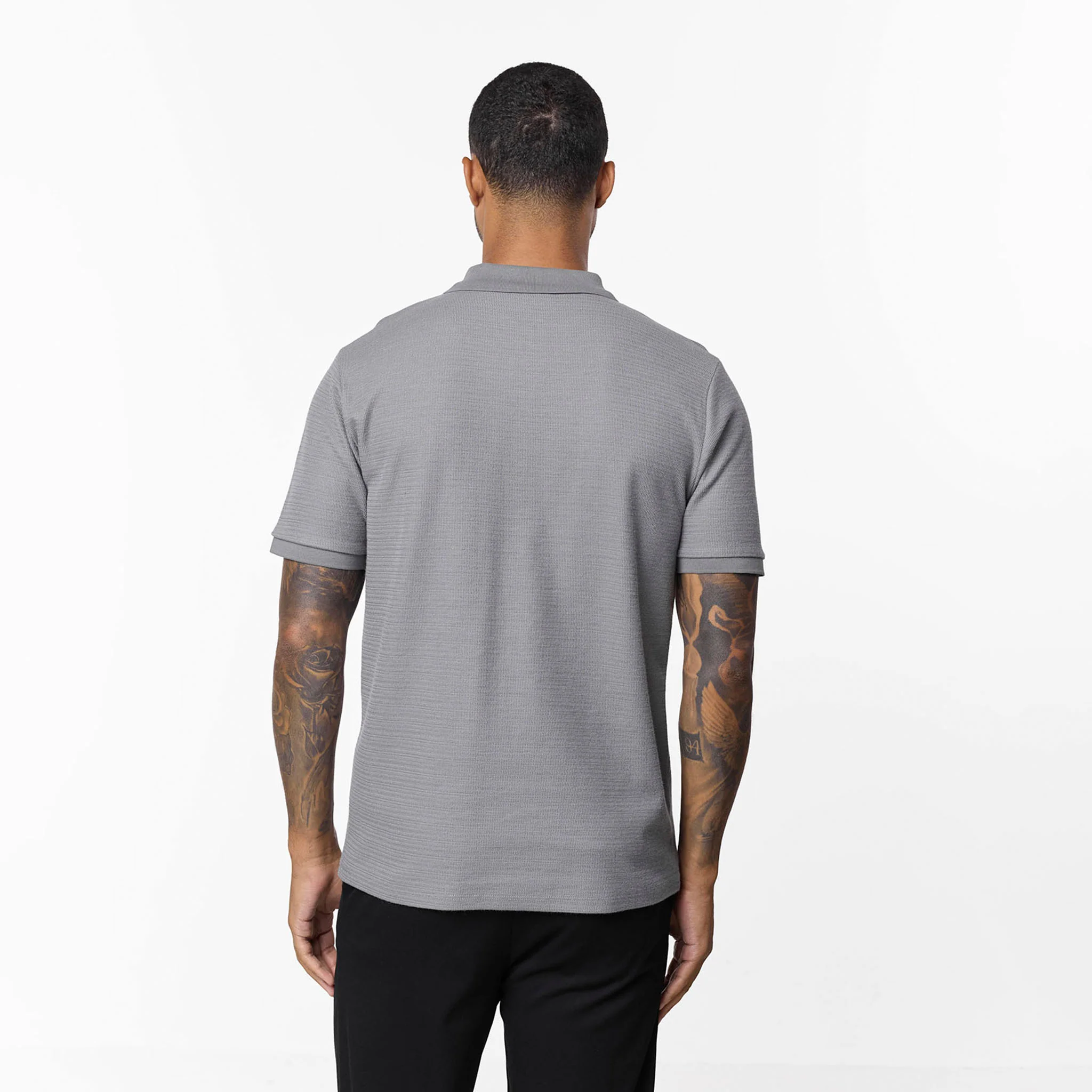 Tonal Knit Zip Polo | Grey - Image 6