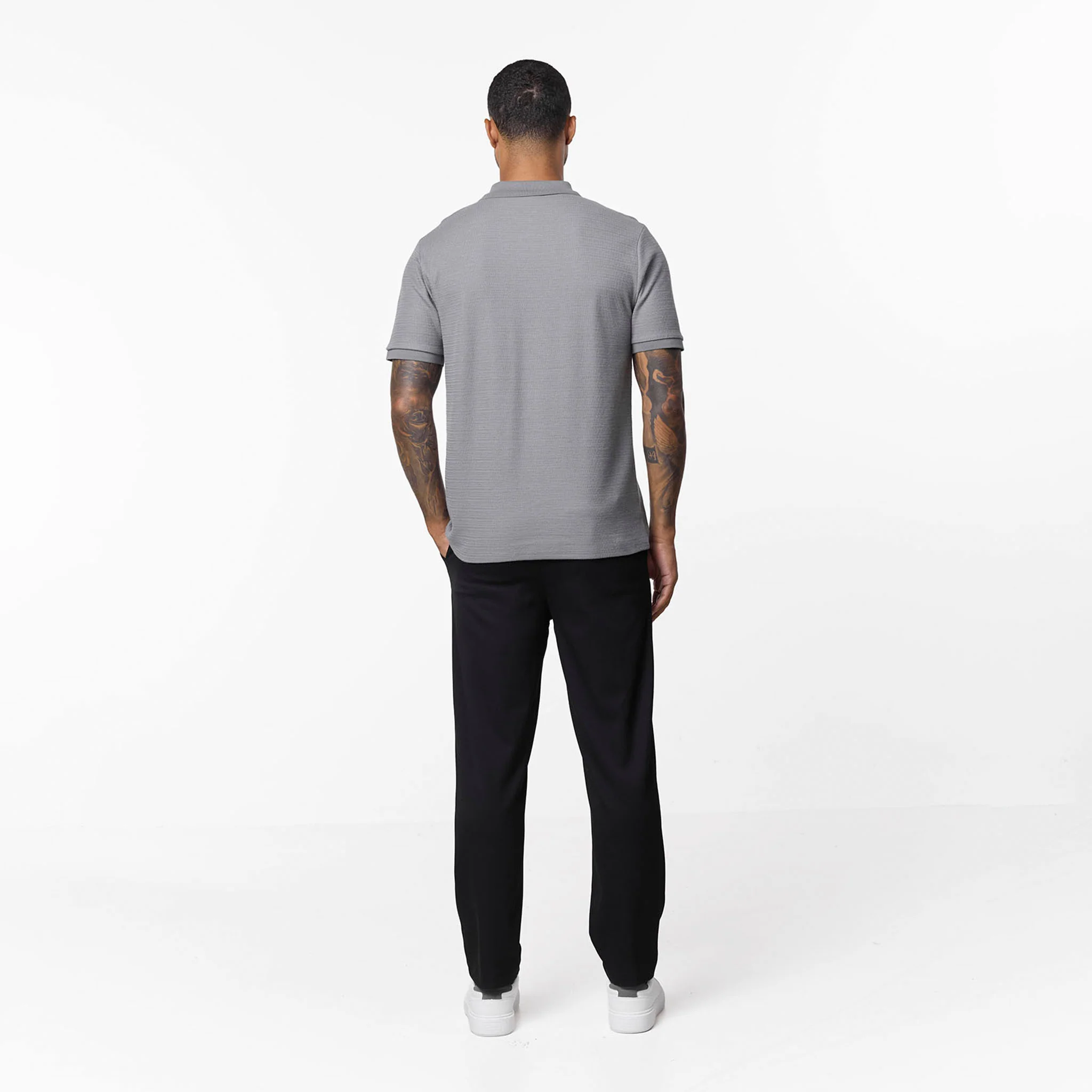 Tonal Knit Zip Polo | Grey - Image 7