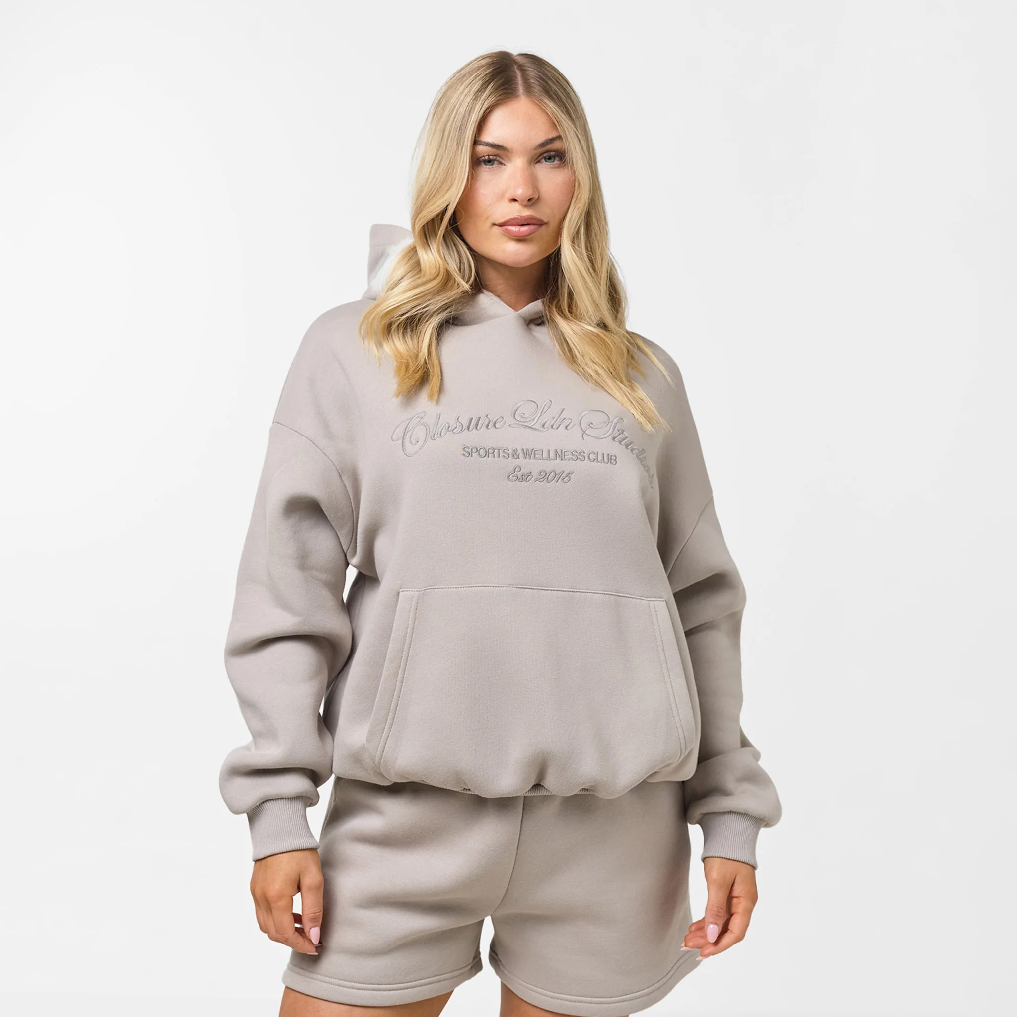 Tonal Script Hood Twinset | Taupe - Image 3