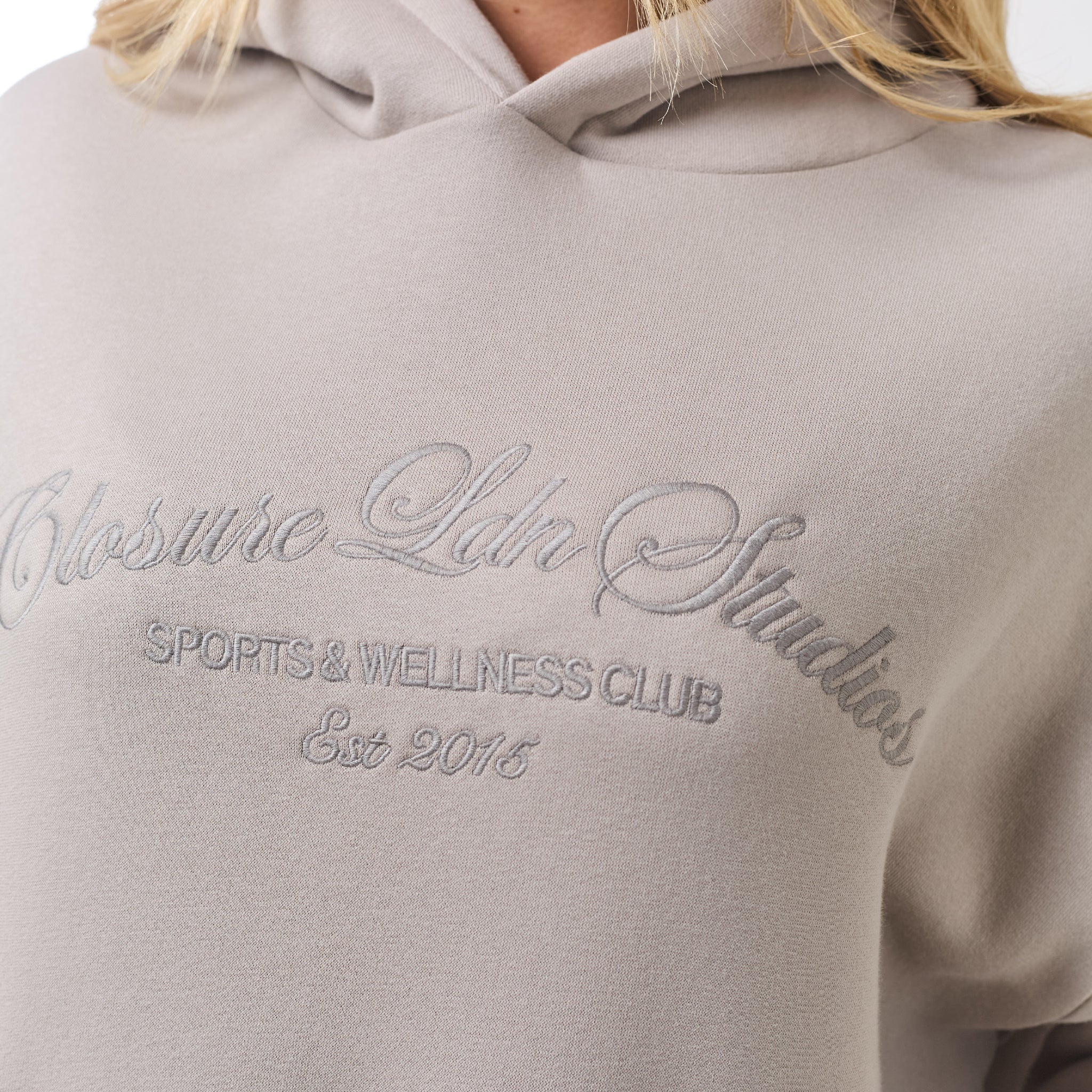 Tonal Script Hood Twinset | Taupe - Image 4
