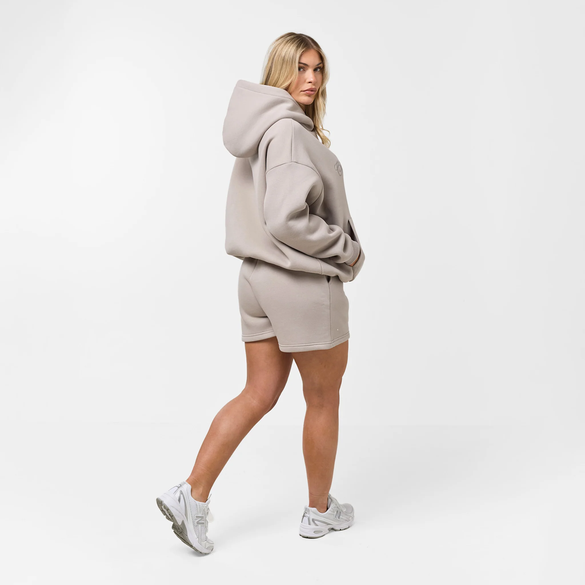Tonal Script Hood Twinset | Taupe - Image 7