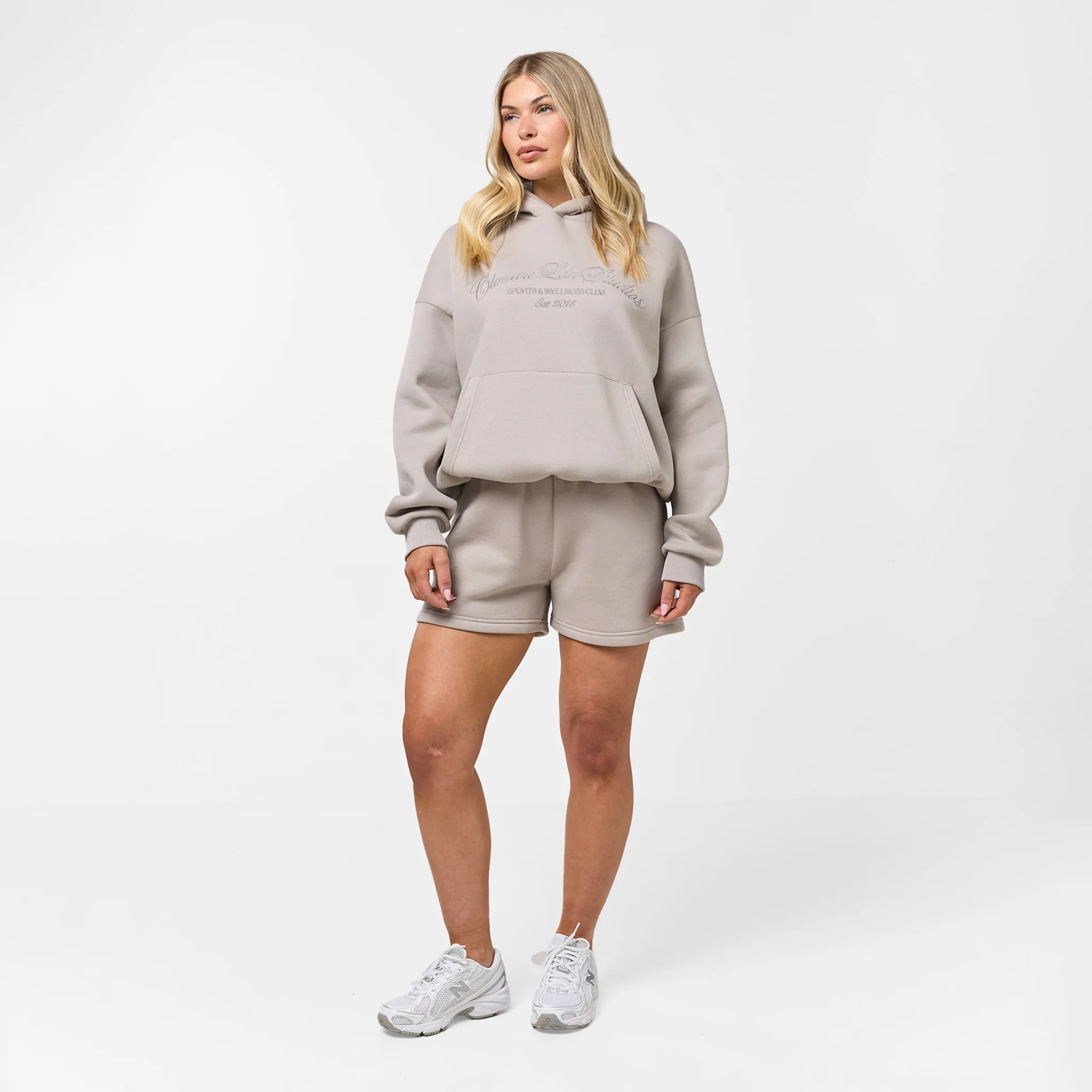 Tonal Script Hood Twinset | Taupe - Image 9
