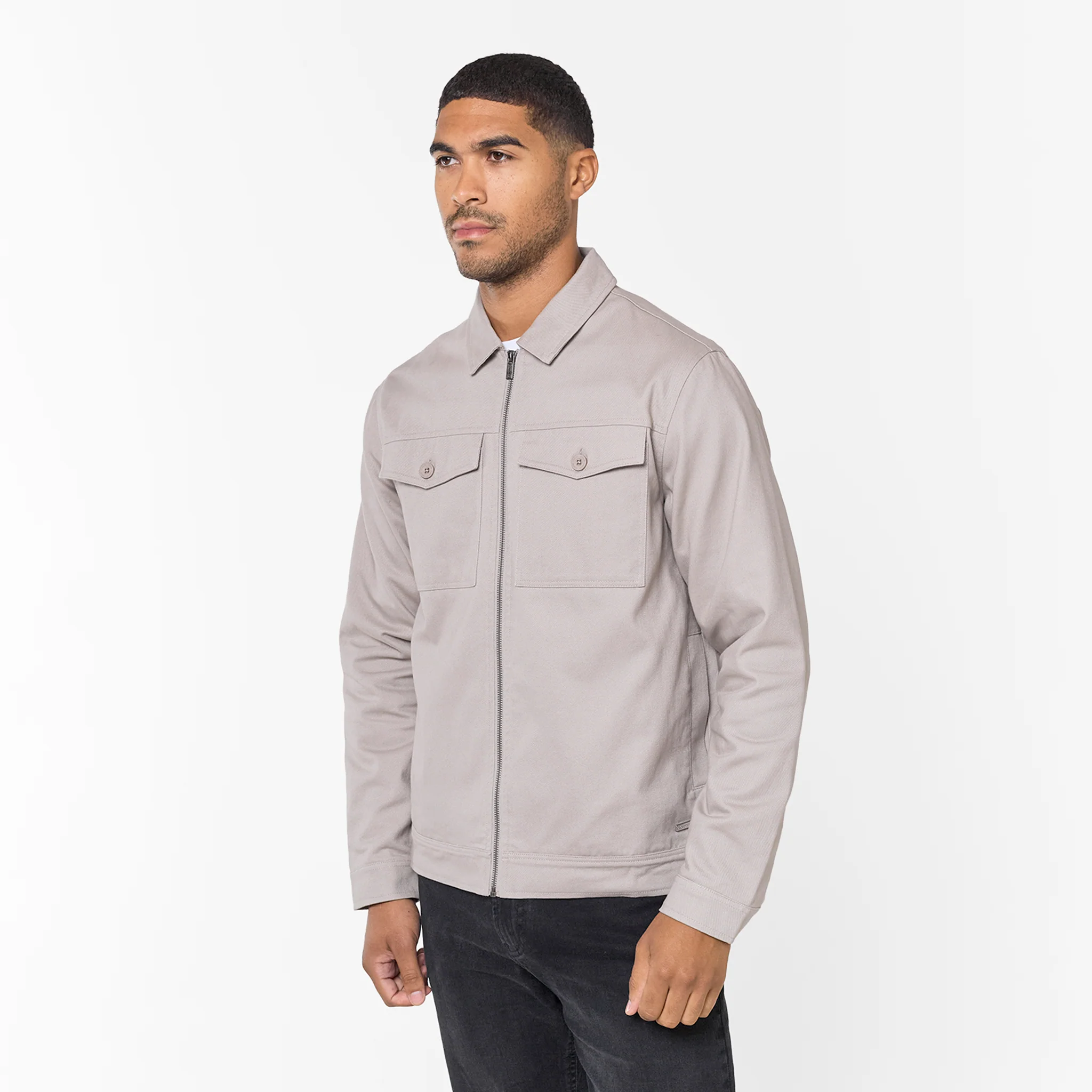 Twill Zip Up Jacket | Stone
