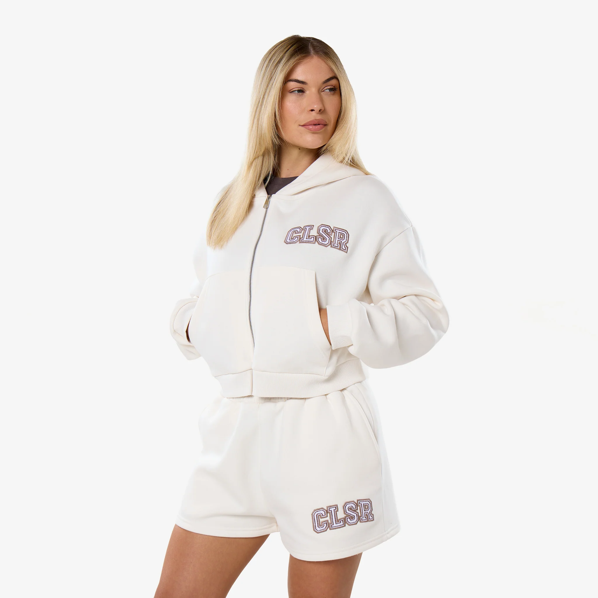 Varsity Applique Zip Through Twinset | Marshmallow - Image 10