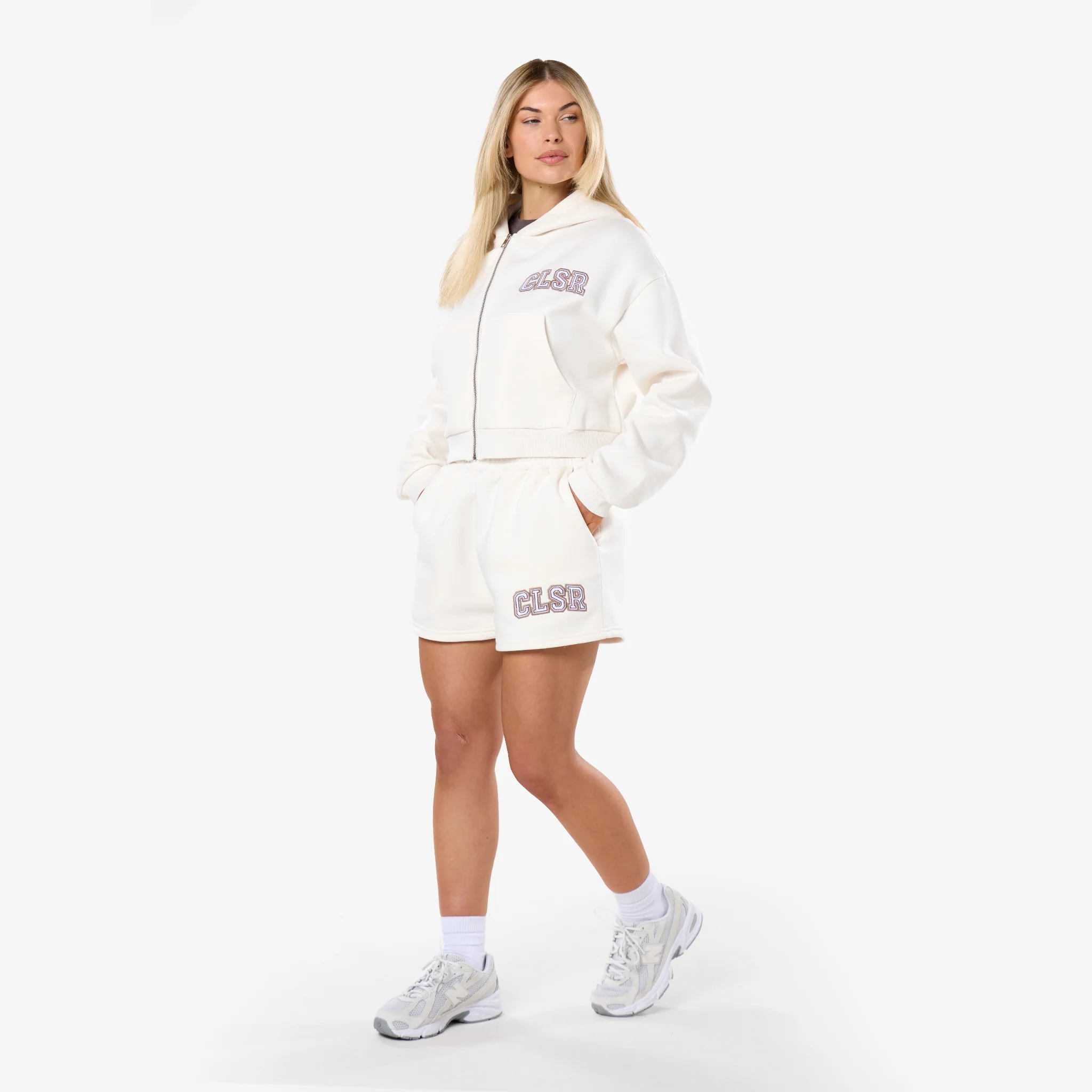 Varsity Applique Zip Through Twinset | Marshmallow - Image 2