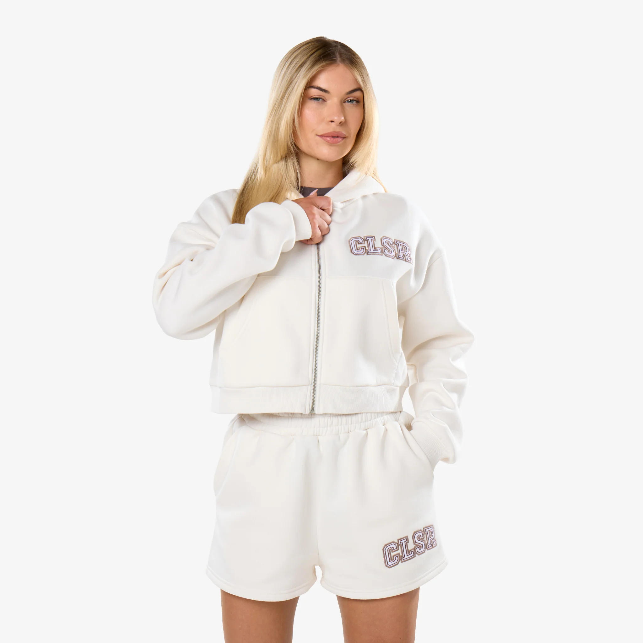 Varsity Applique Zip Through Twinset | Marshmallow - Image 3
