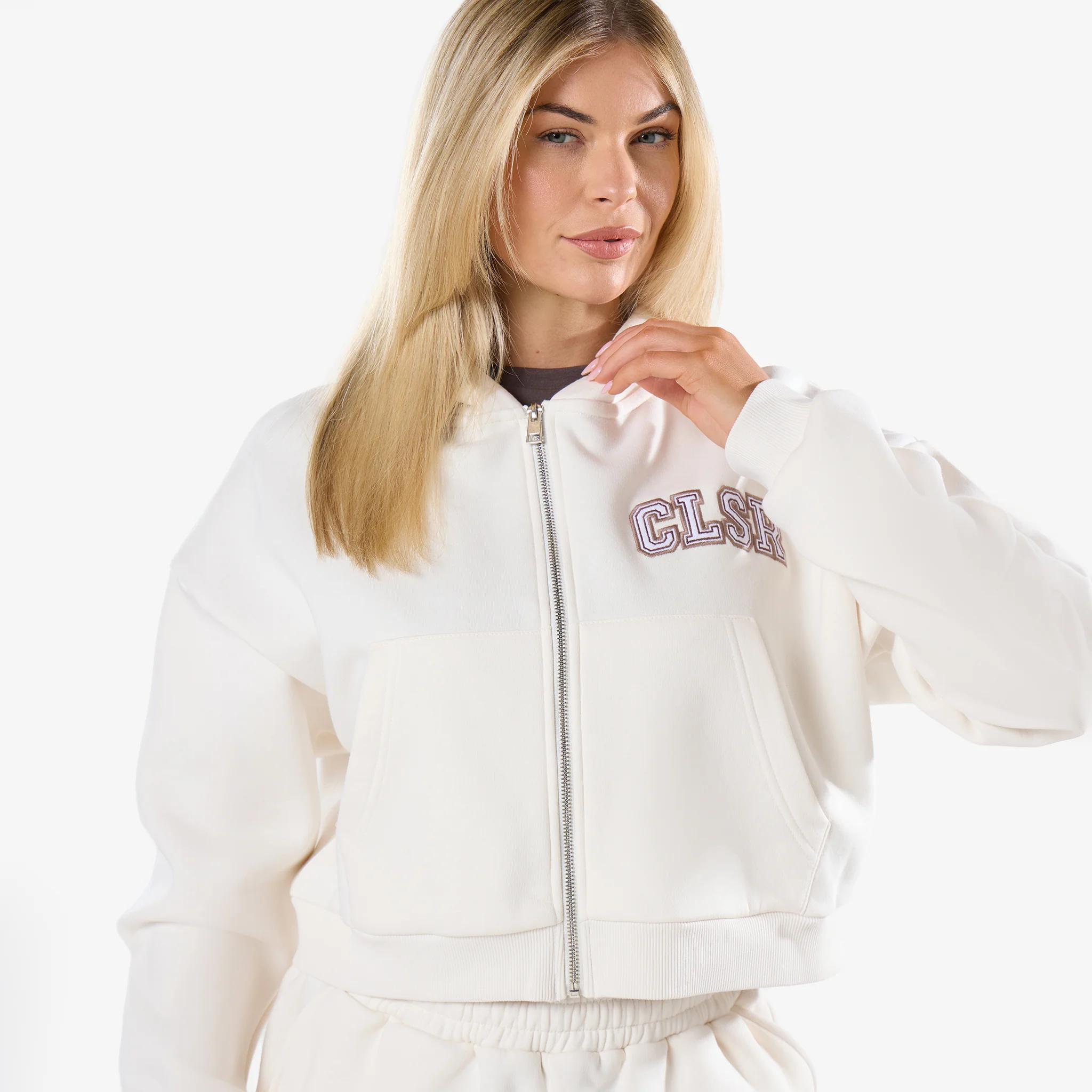 Varsity Applique Zip Through Twinset | Marshmallow - Image 4